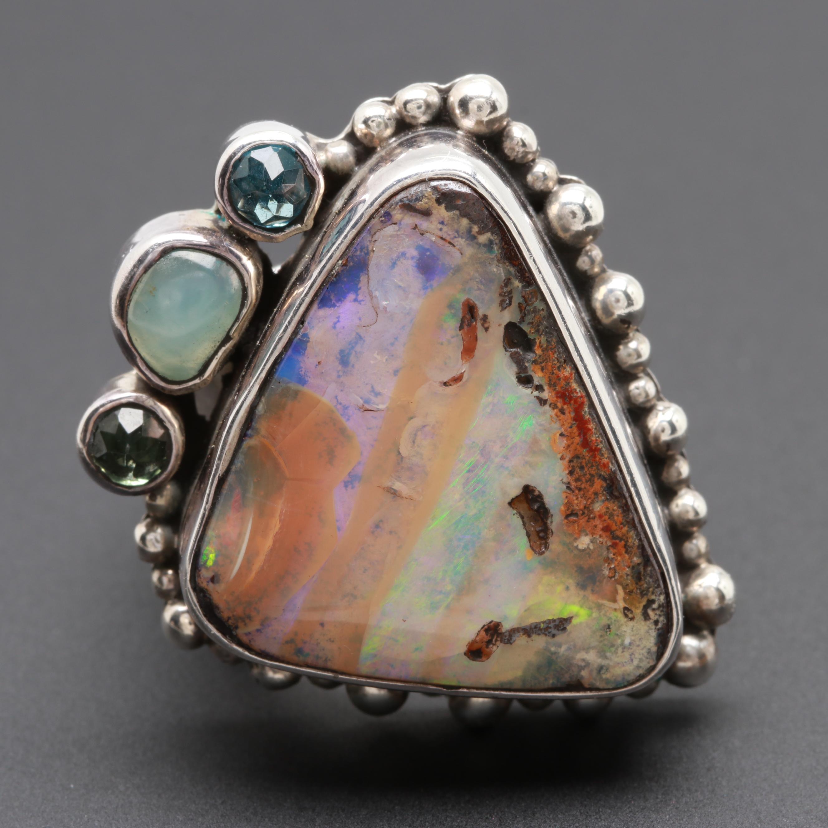 Echo of the Dreamer Sterling Silver Opal, Topaz and Common Opal Ring
