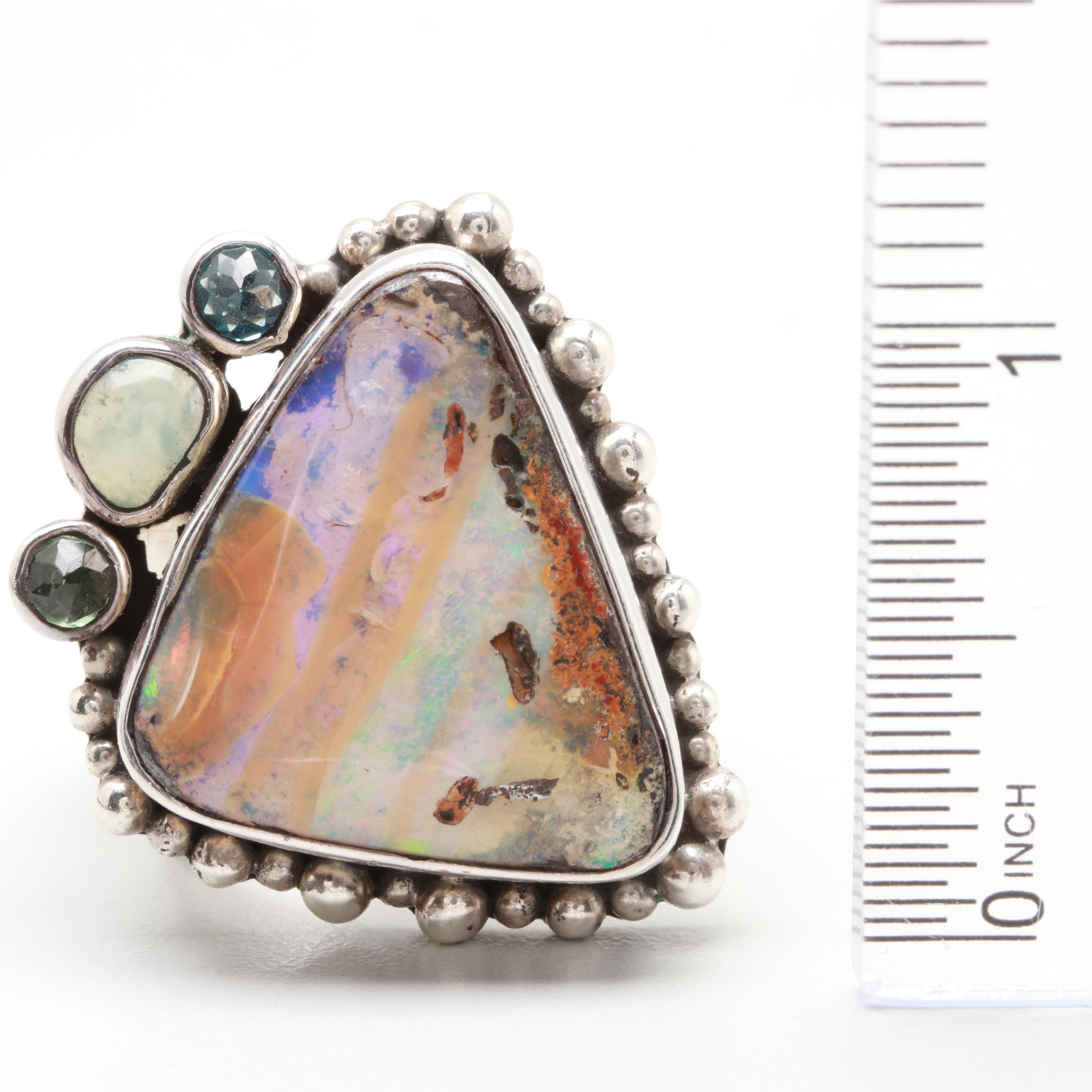 Echo of the Dreamer Sterling Silver Opal, Topaz and Common Opal Ring