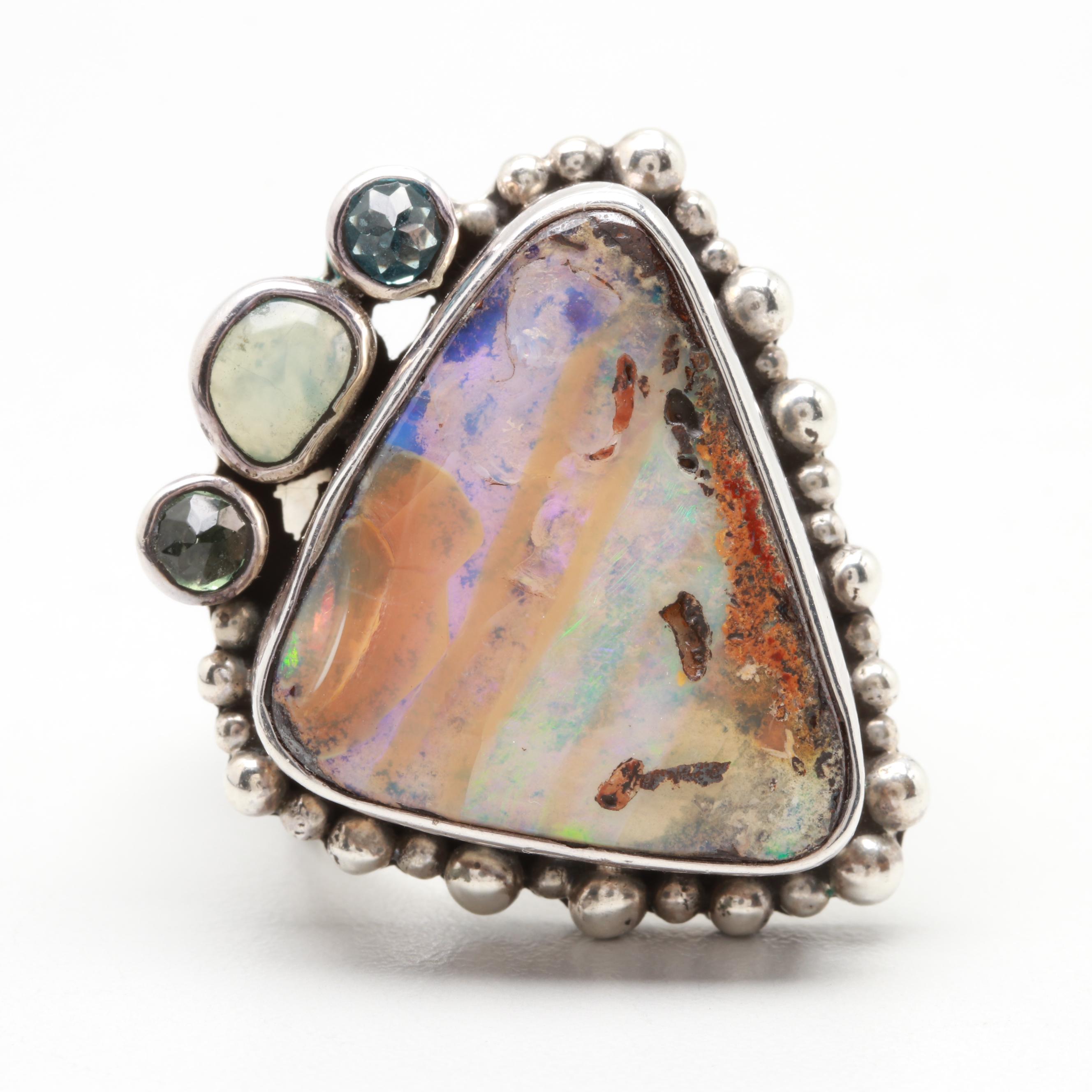 Echo of the Dreamer Sterling Silver Opal, Topaz and Common Opal Ring