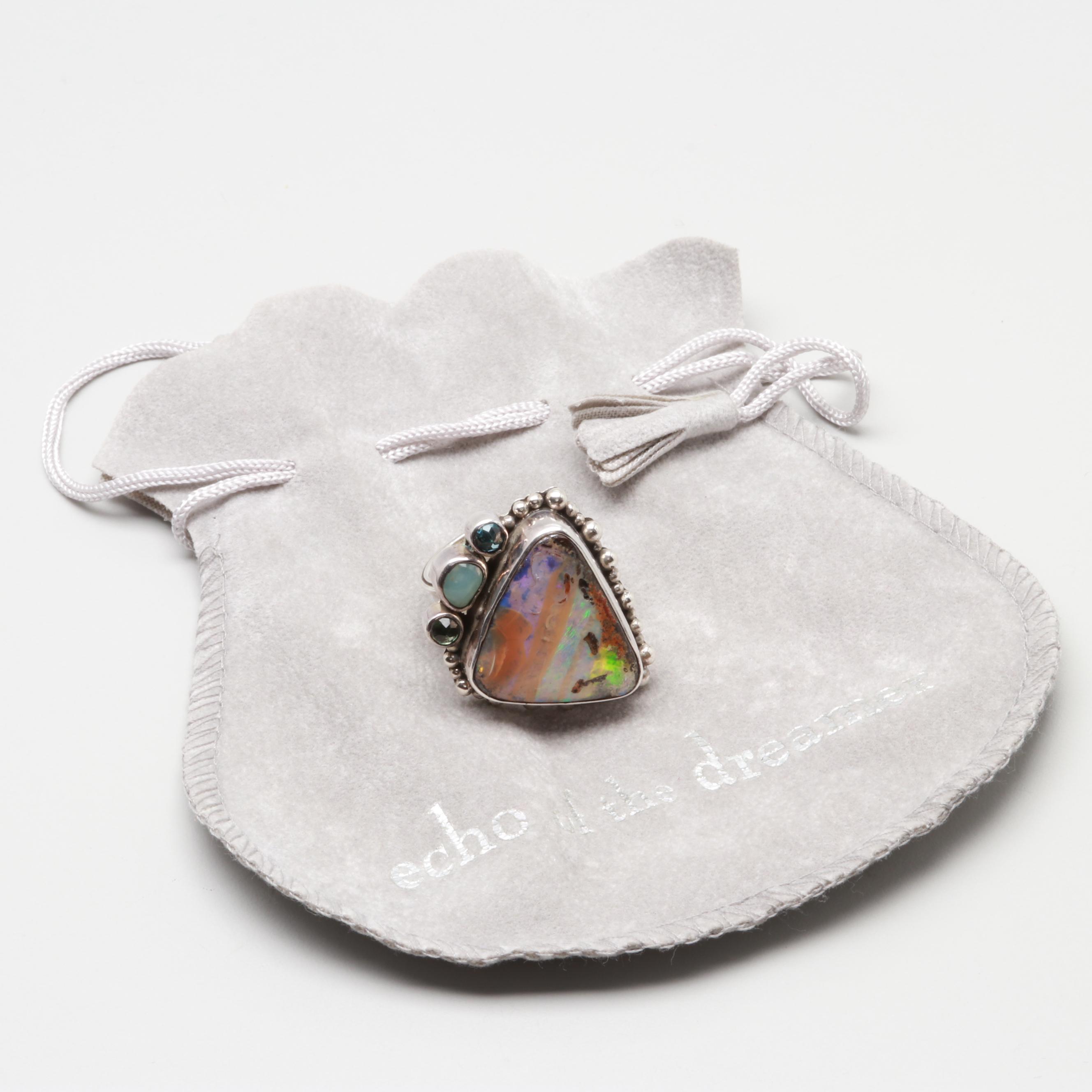 Echo of the Dreamer Sterling Silver Opal, Topaz and Common Opal Ring