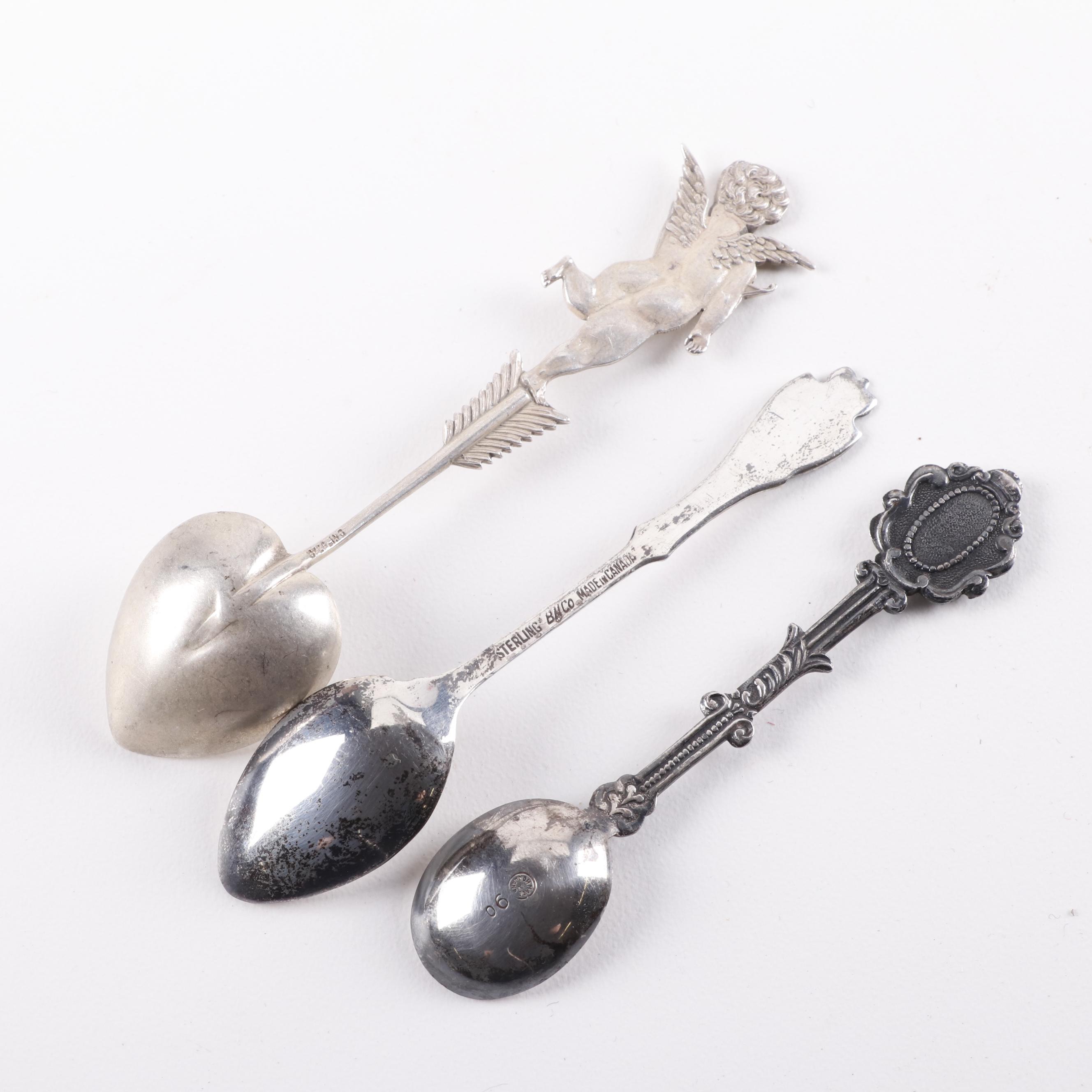 Sterling, 800 Silver, and Silver Plate Souvenir Spoons