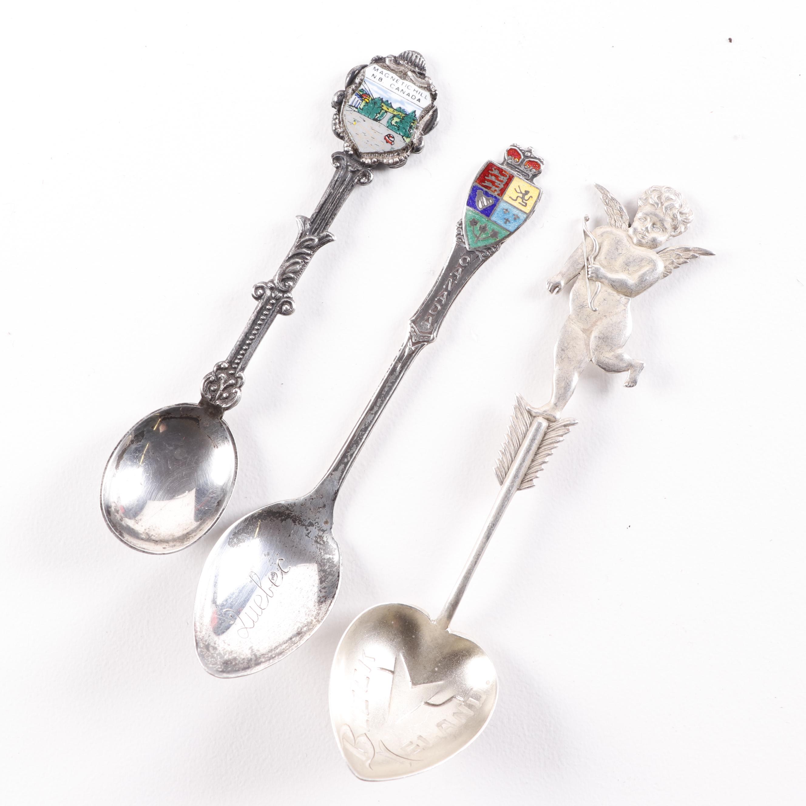Sterling, 800 Silver, and Silver Plate Souvenir Spoons