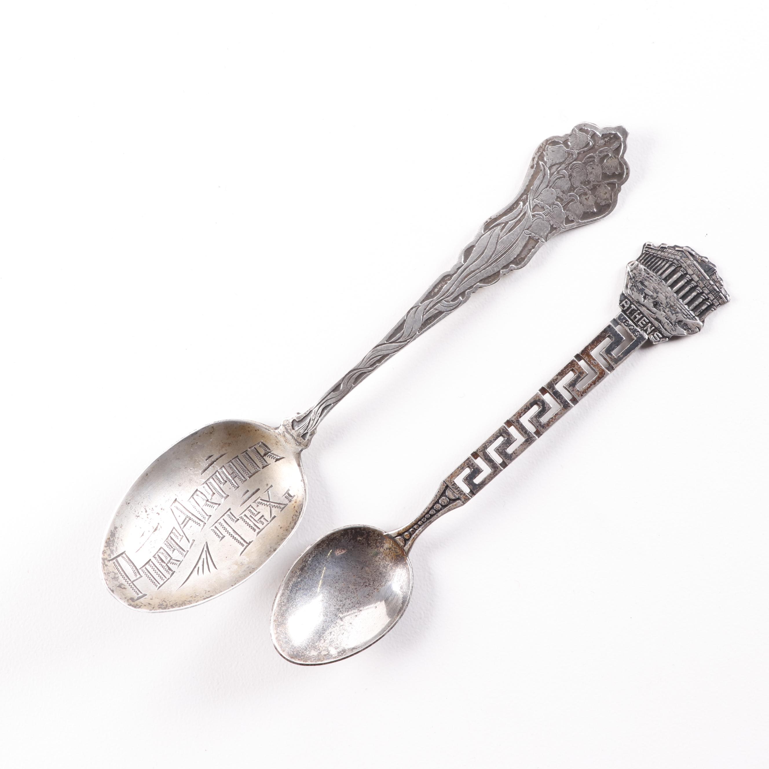 Sterling, 800 Silver, and Silver Plate Souvenir Spoons