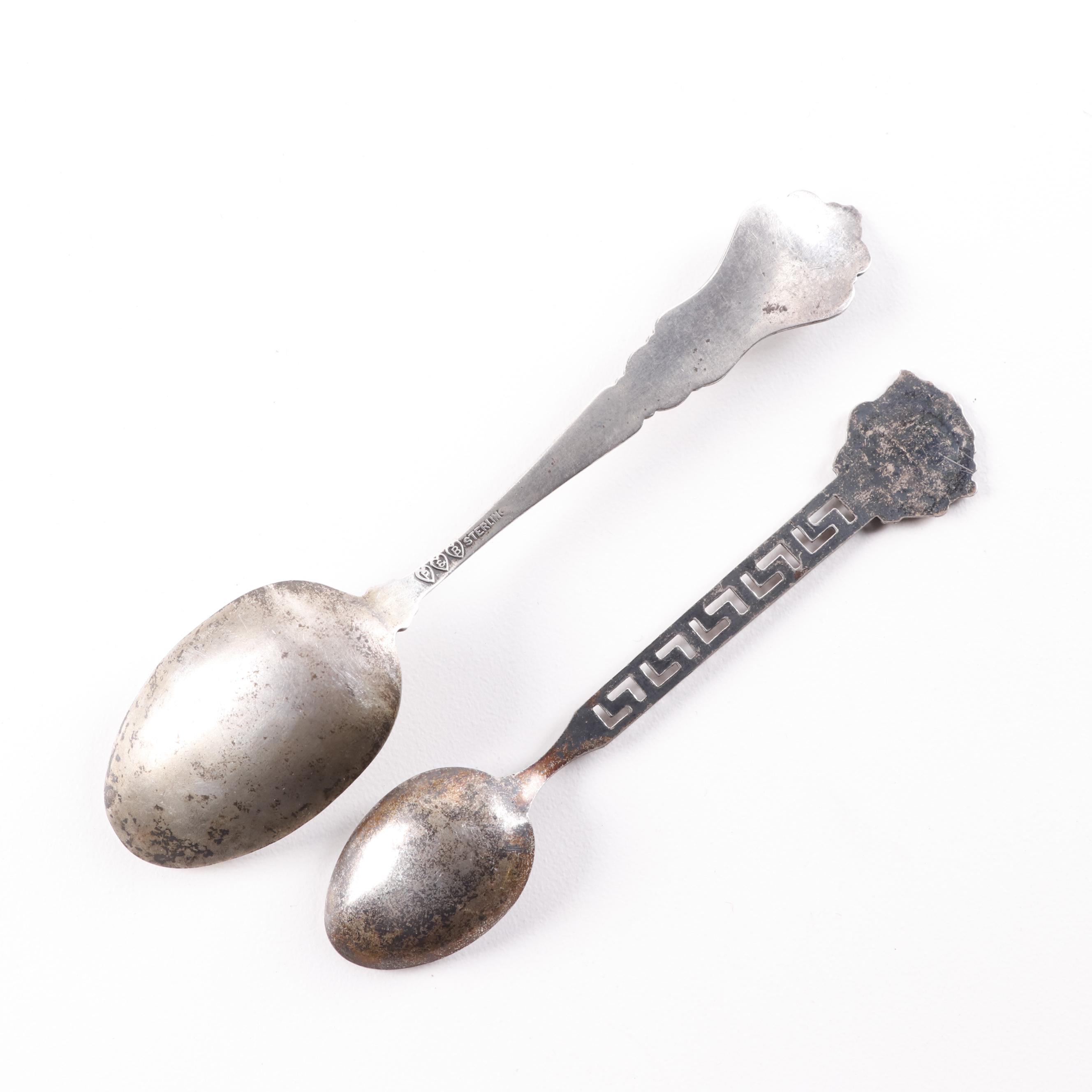 Sterling, 800 Silver, and Silver Plate Souvenir Spoons