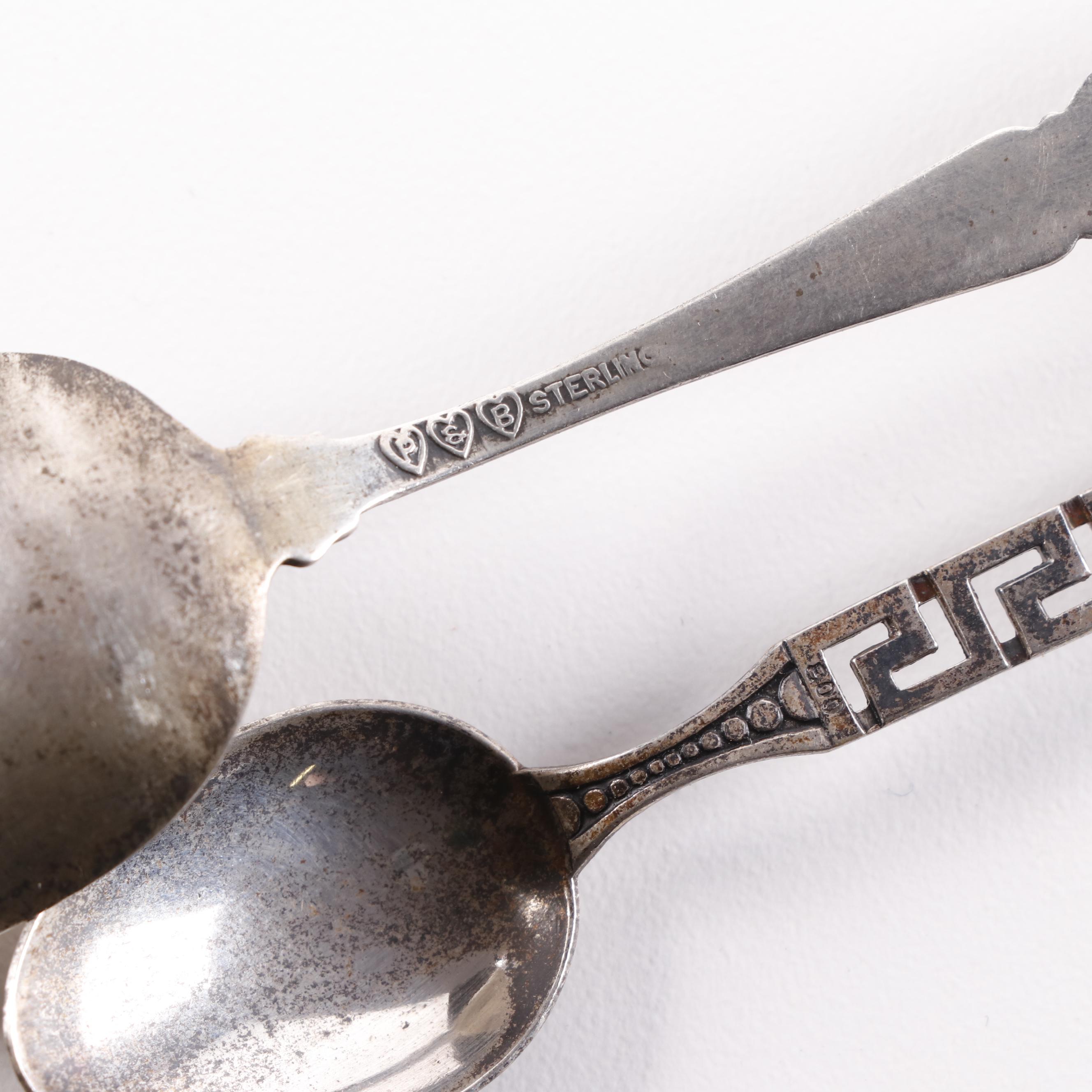 Sterling, 800 Silver, and Silver Plate Souvenir Spoons