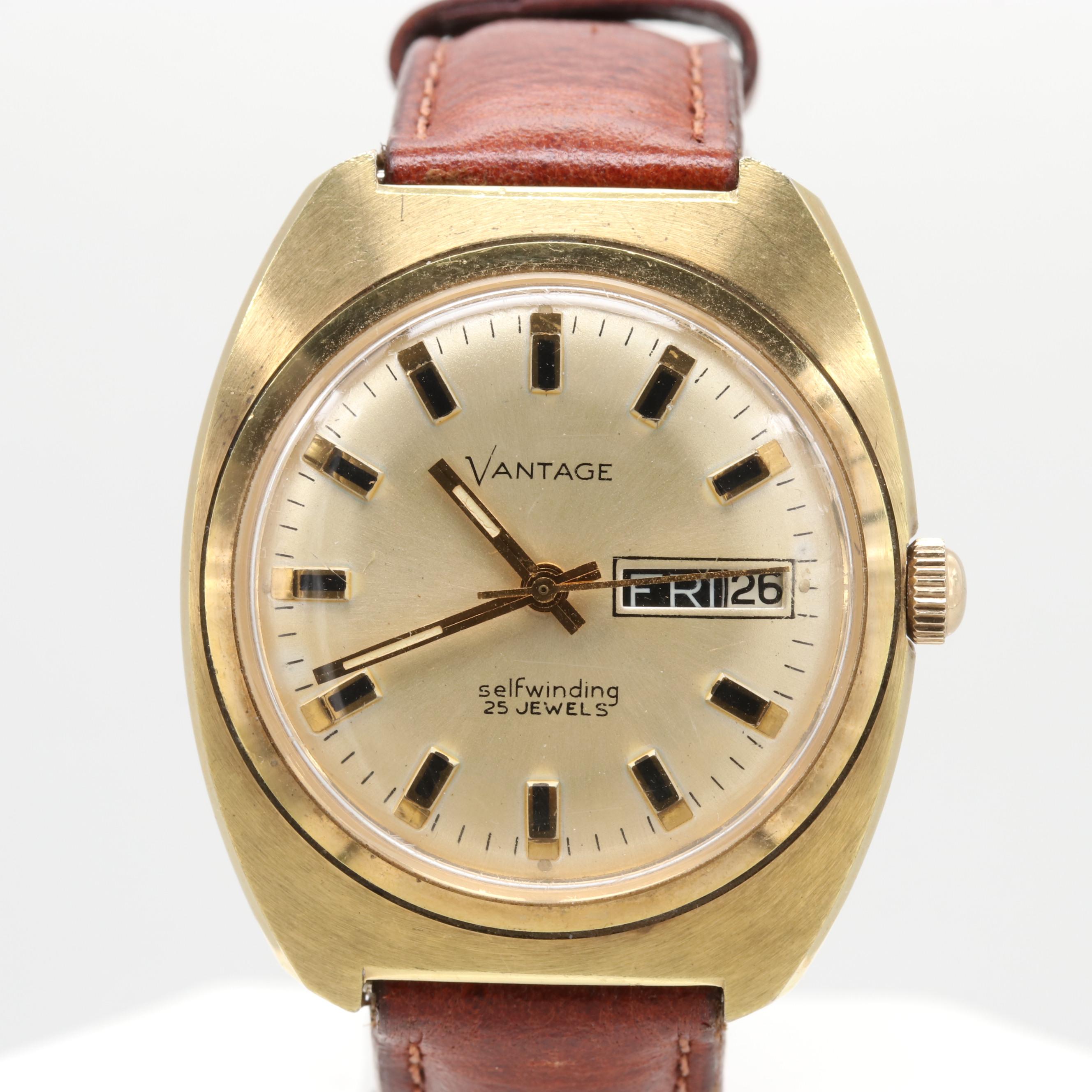 Vintage Vantage Stainless Steel Automatic Watch With Day and Date