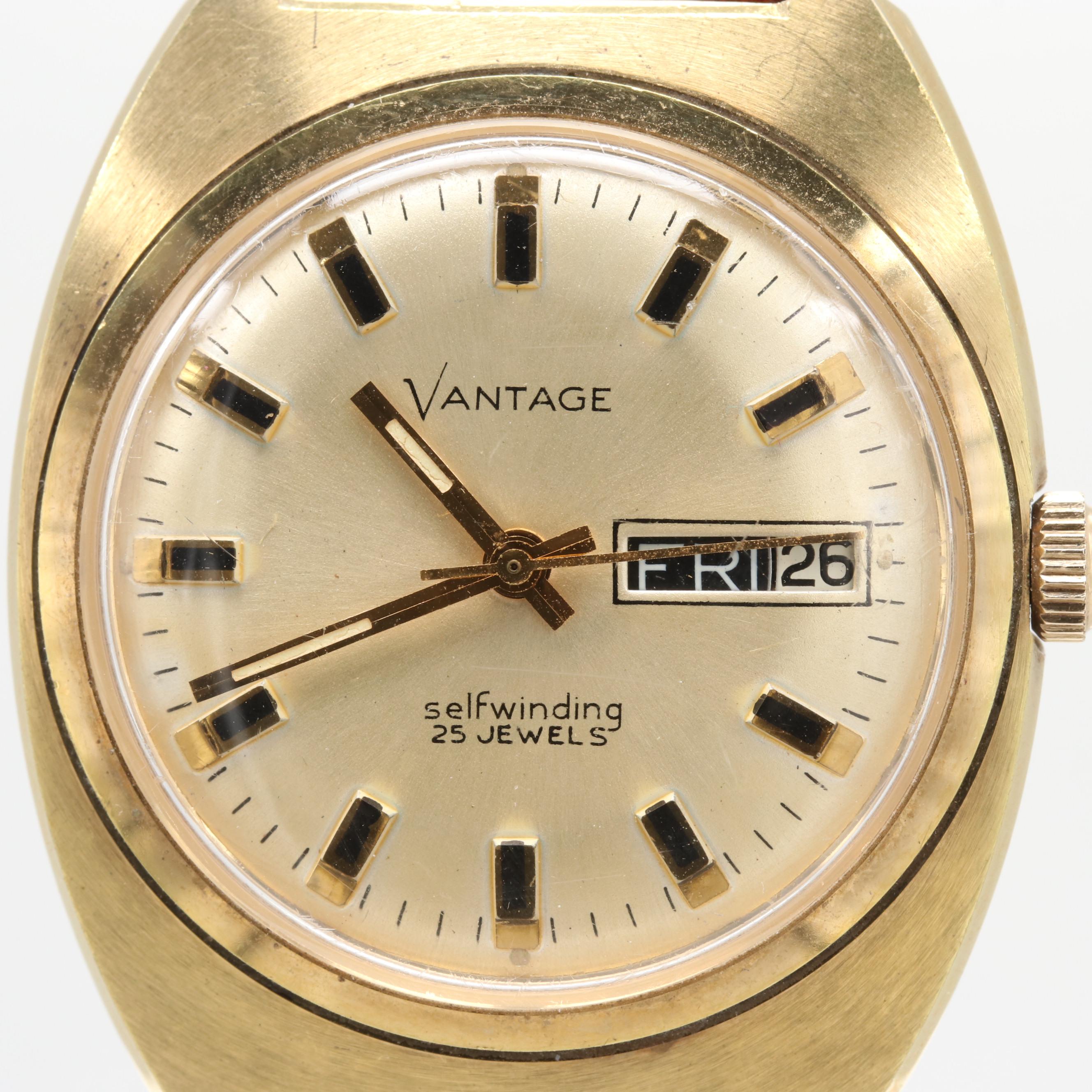 Vintage Vantage Stainless Steel Automatic Watch With Day and Date