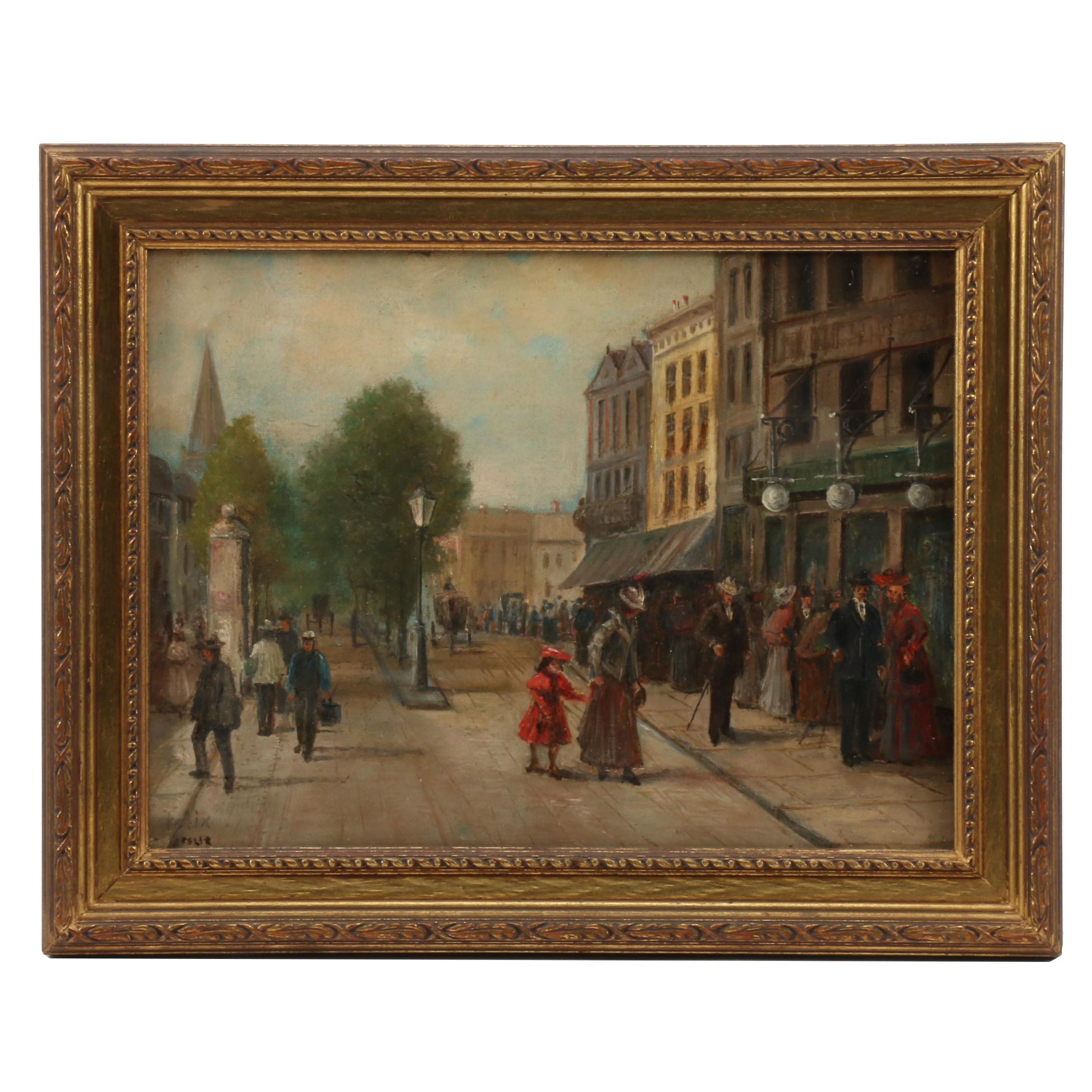 Felix Oil Painting of Late 19th Century Street Scene