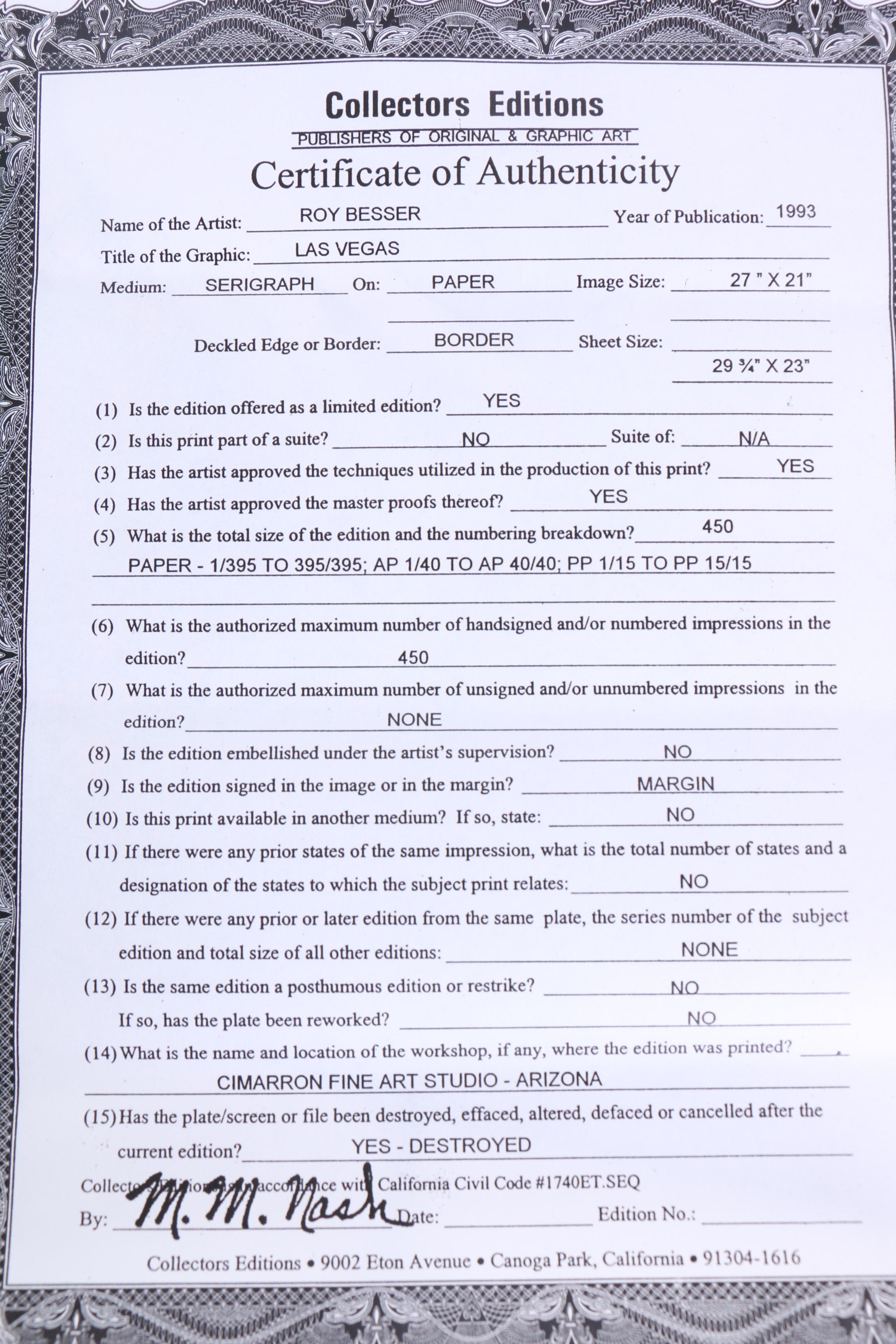 Roy Besser Serigraph "Las Vegas"