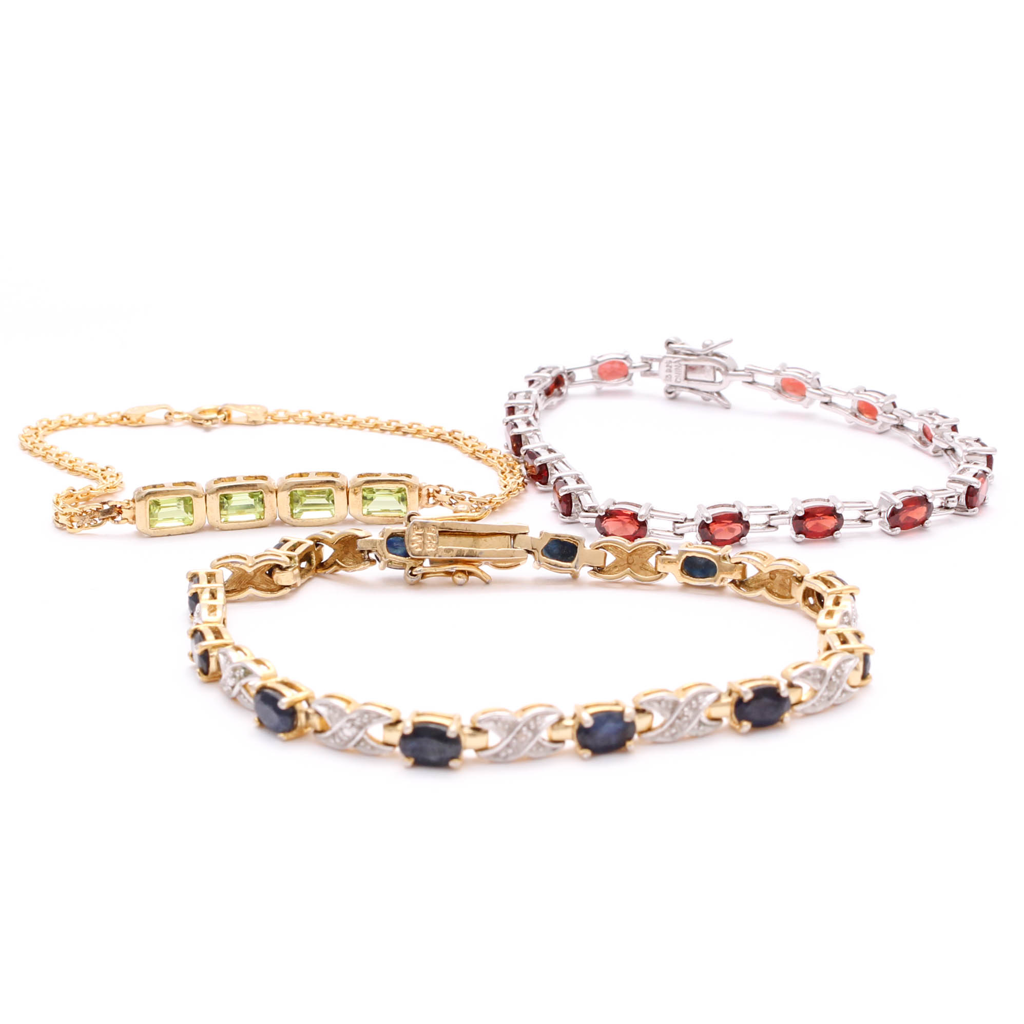 Sterling Silver Bracelets with Sapphire, Garnet, Diamond, and Cubic Zirconia