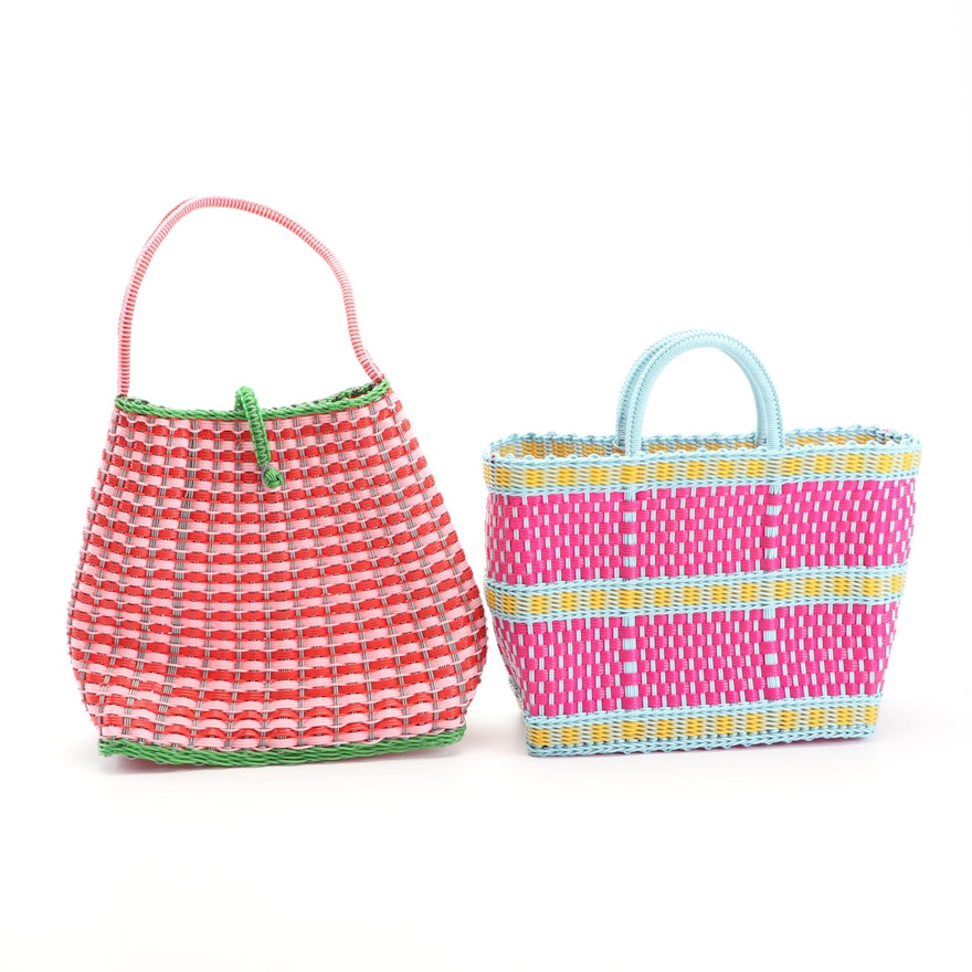 Bebe Multicolored Woven Nylon Beach Bags