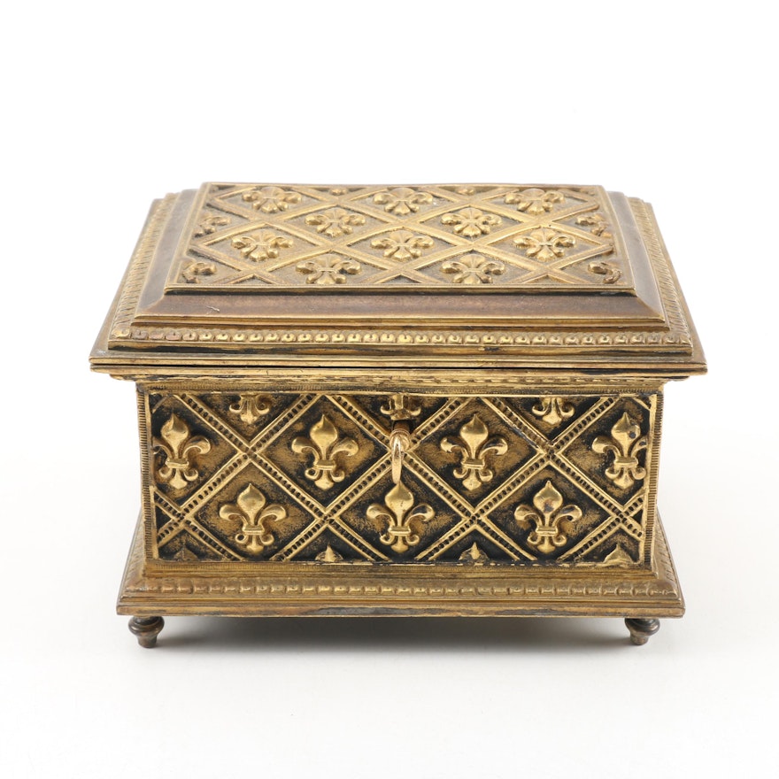 Repoussé Brass Fleur de Lis Casket Box