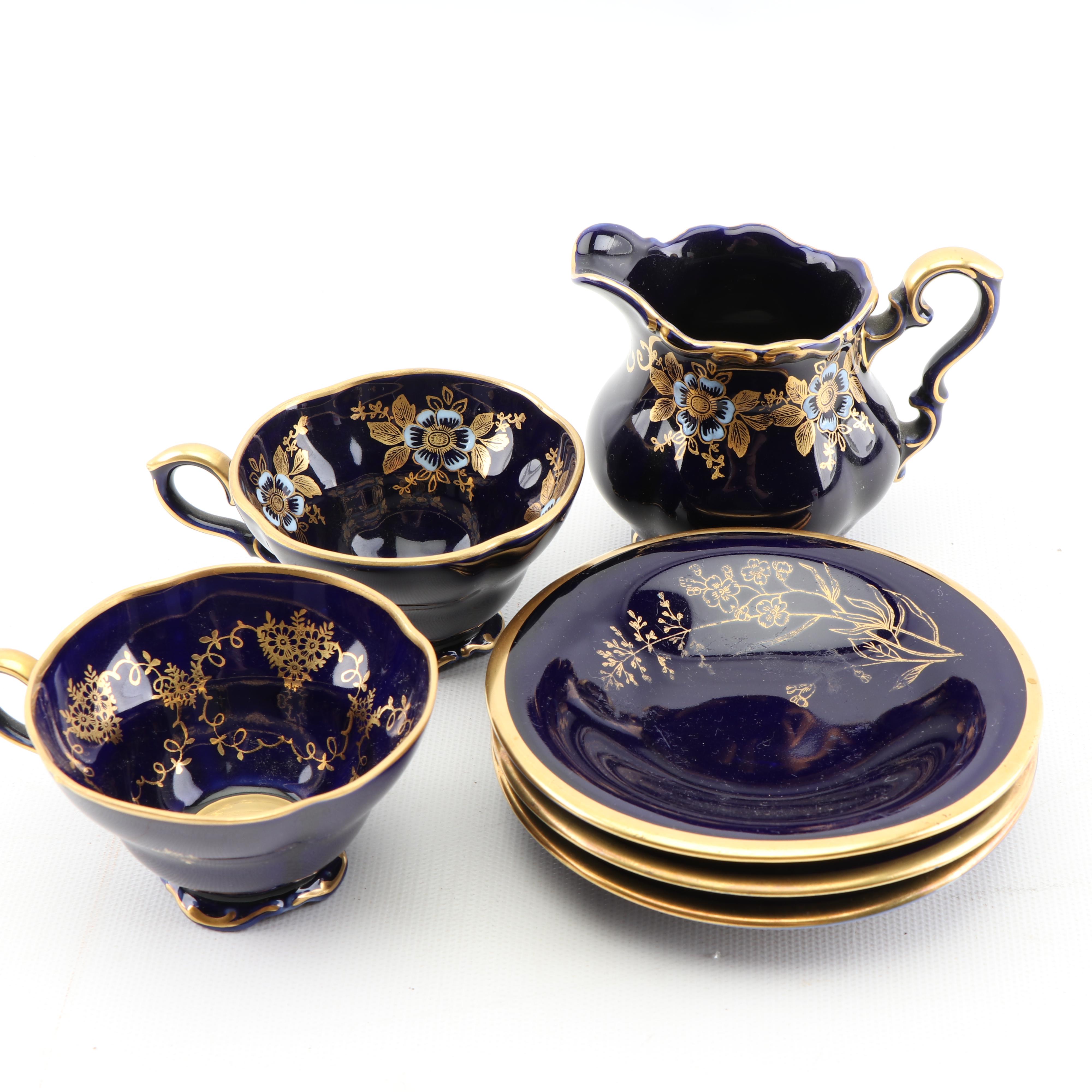 Vintage Lindner Porcelain Tea Set Kueps Bavaria Cobalt Blue, 1945-49