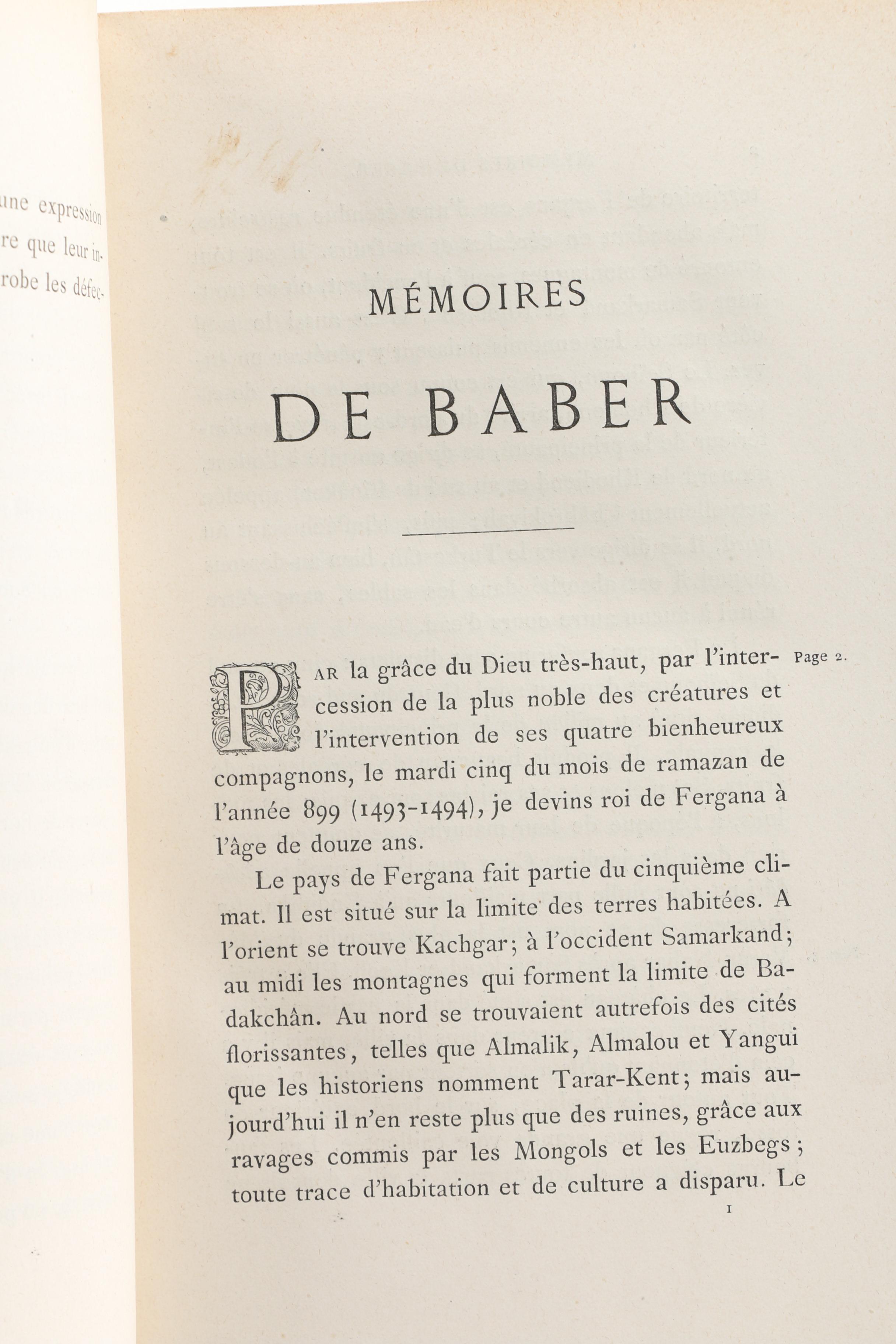 Two Volume "Mémoires de Baber" Ẓahīr-ud-Dīn Muhammad Bābur, 1871