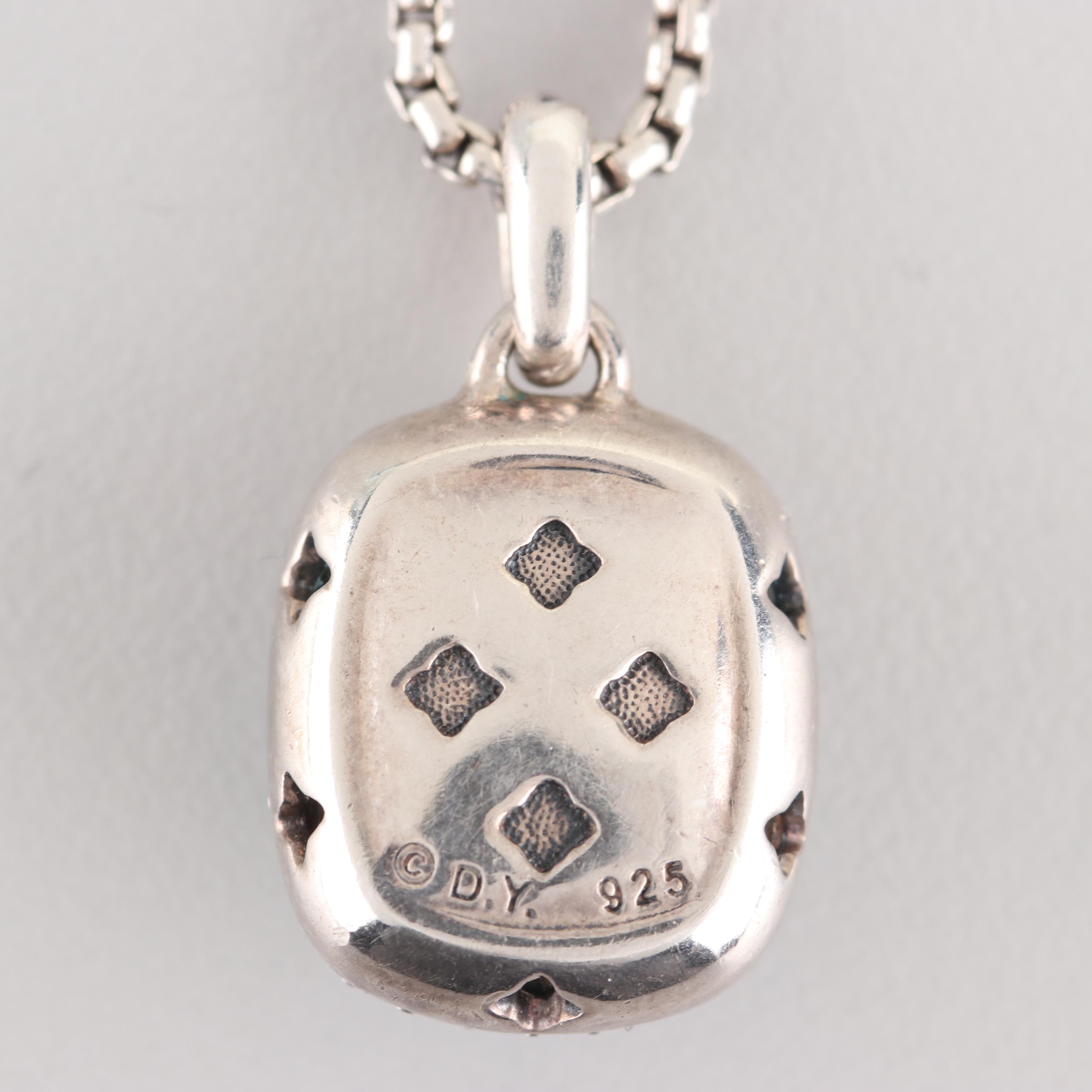 David Yurman Sterling Silver Blue Topaz and Diamond Pendant Necklace