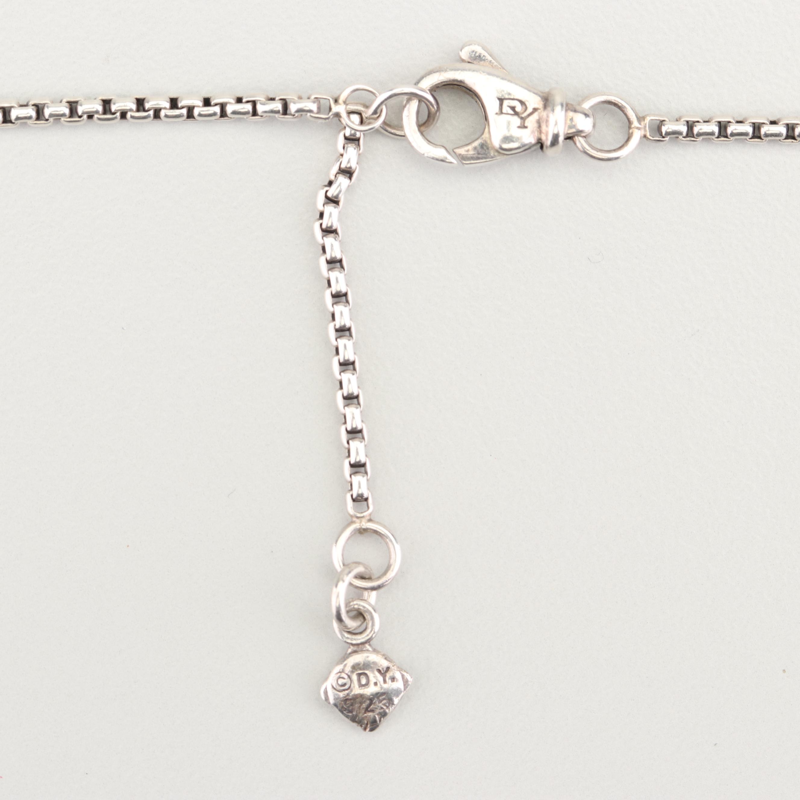 David Yurman Sterling Silver Blue Topaz and Diamond Pendant Necklace