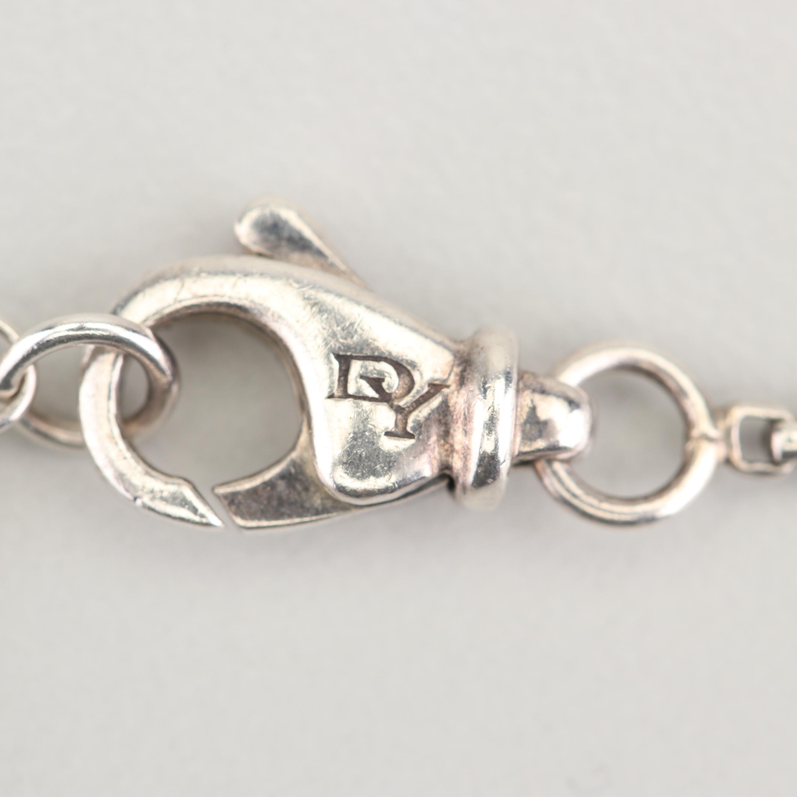 David Yurman Sterling Silver Blue Topaz and Diamond Pendant Necklace