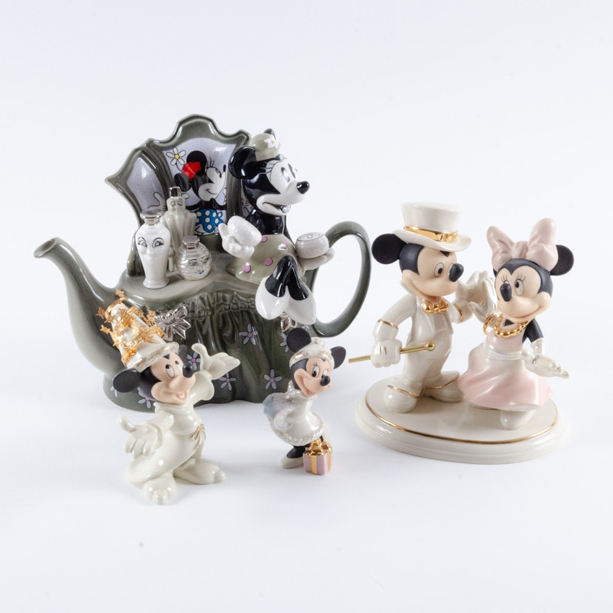 Disney "Showcase Collection" Porcelain Figurines and Teapot by Lenox