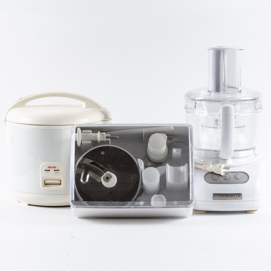 KitchenAid Food Processor with Blades and Aroma Electric Rice Cooker