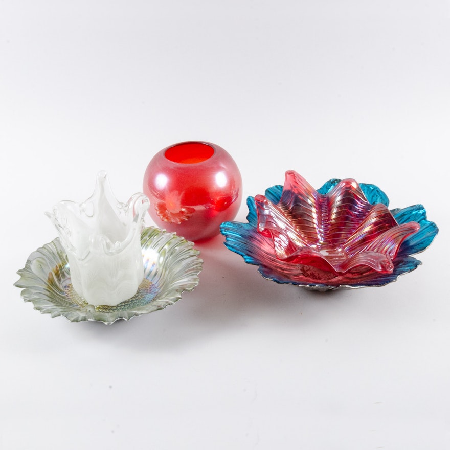 Decorative Art Glass Bowls and Vases featuring Murano