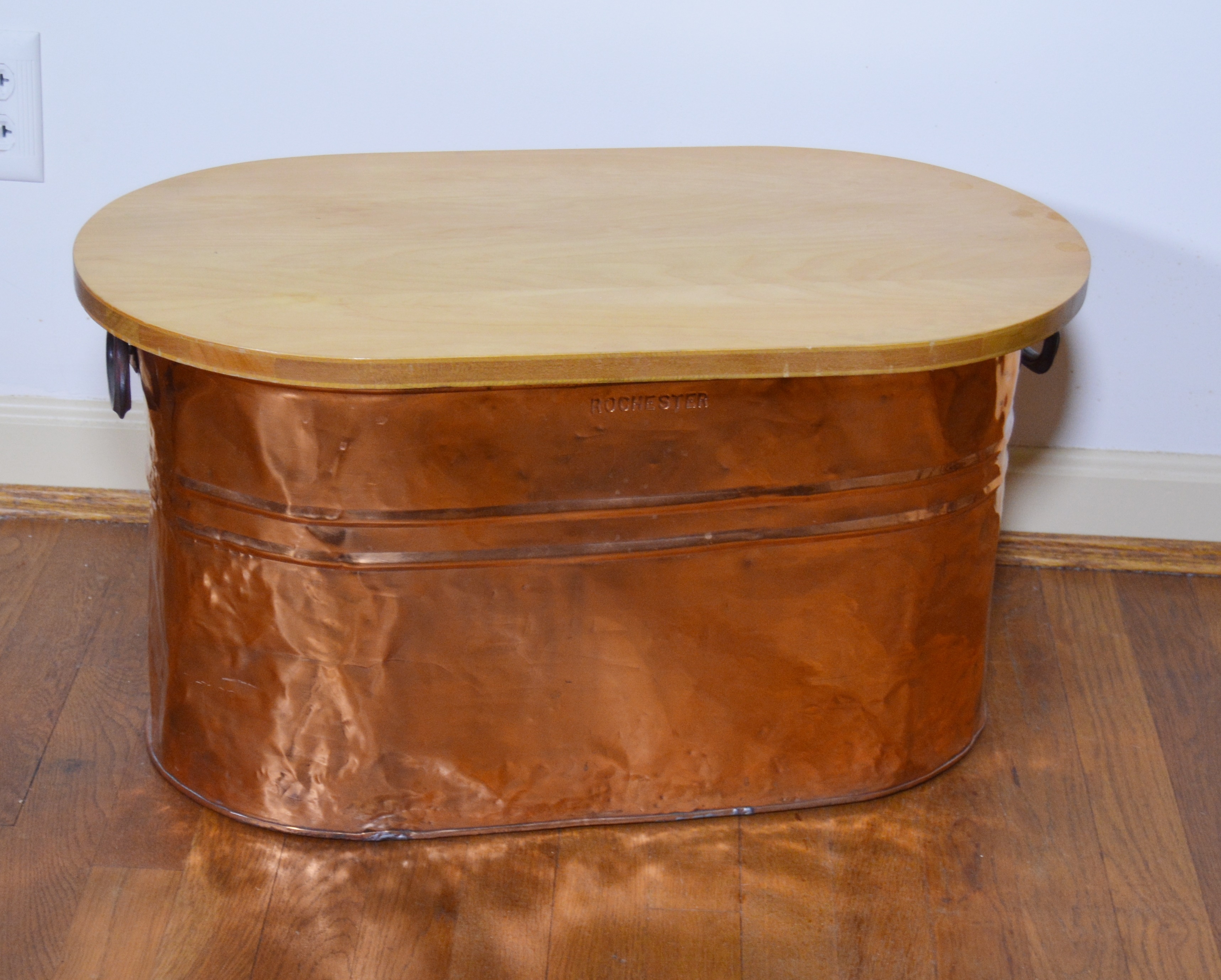 Rochester Copper Wash Tub with Modern Custom Wood Top