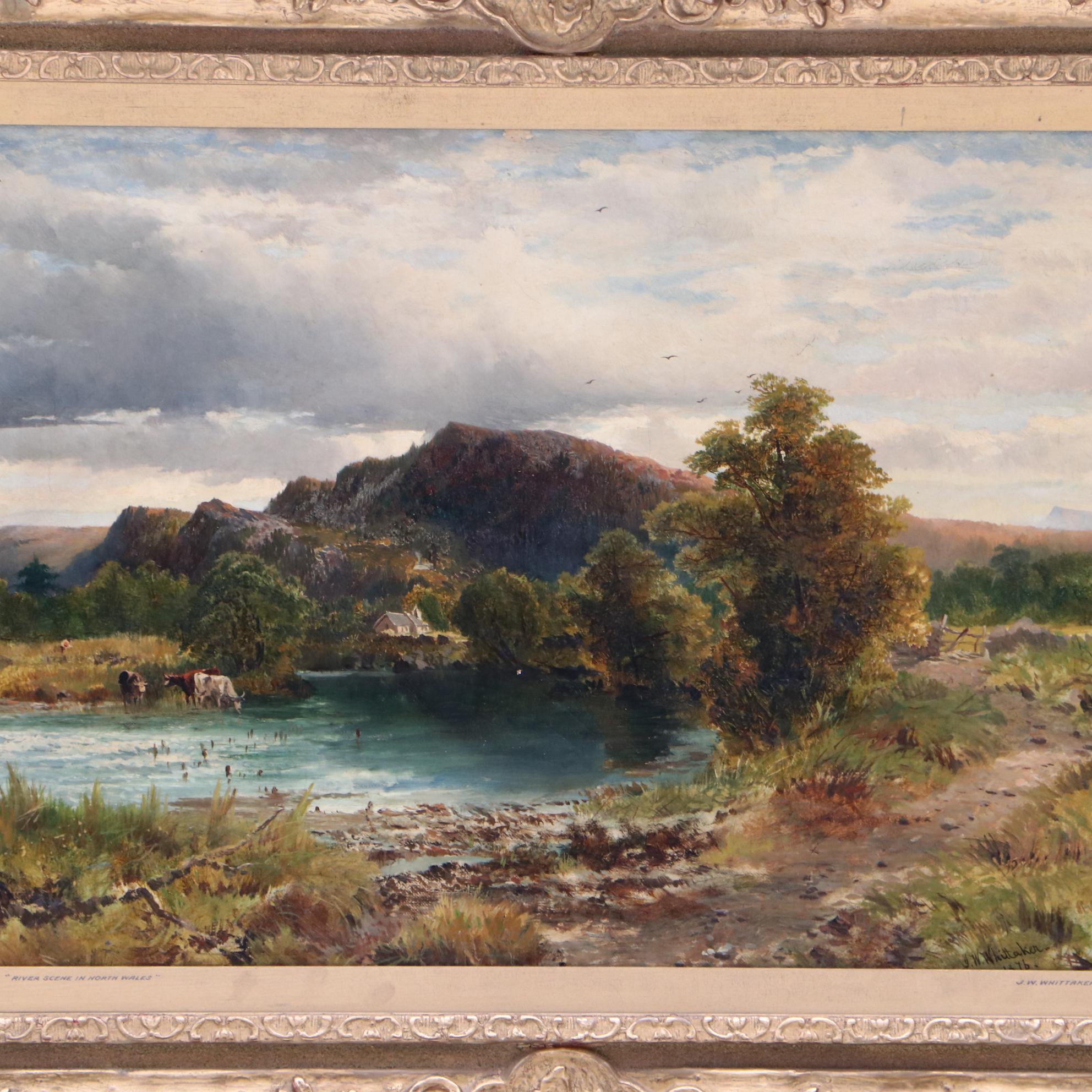 James William Whittaker 1876 Oil Painting "River Scene in North Wales"