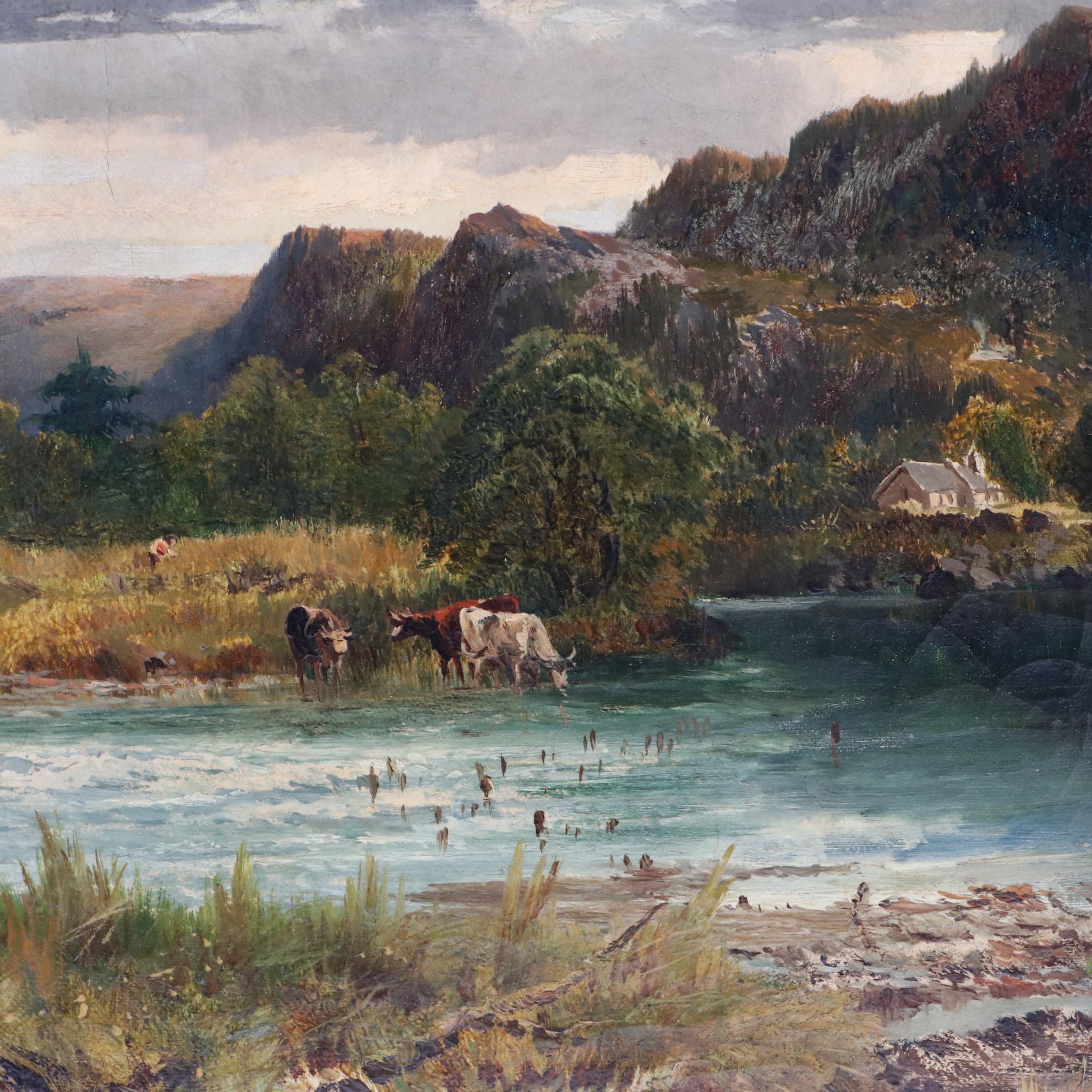 James William Whittaker 1876 Oil Painting "River Scene in North Wales"