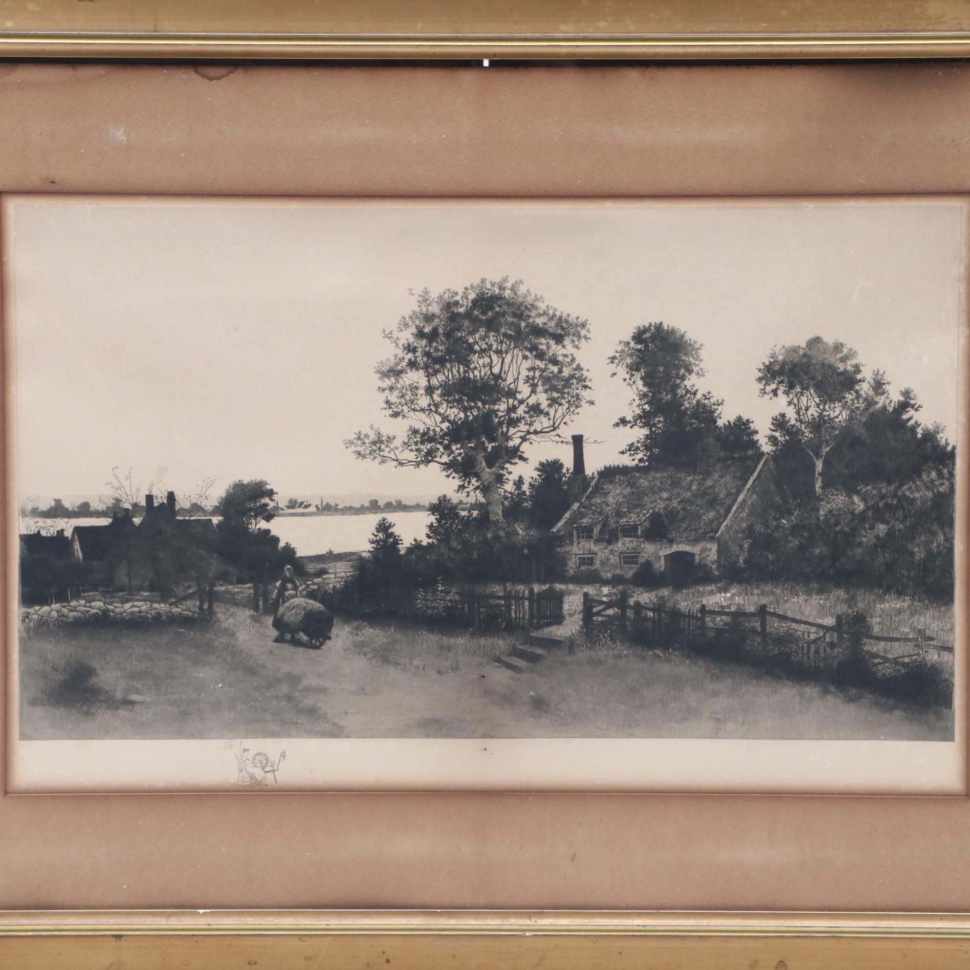 John Octavius Anderson Late 19th Century Etching of Pastoral Scene