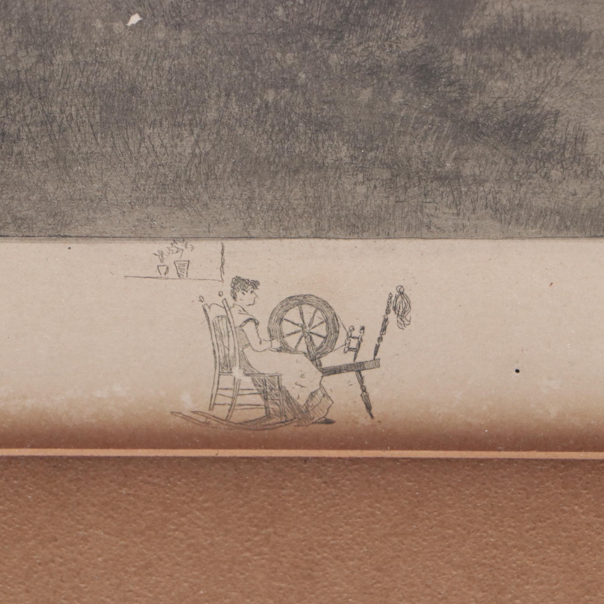 John Octavius Anderson Late 19th Century Etching of Pastoral Scene