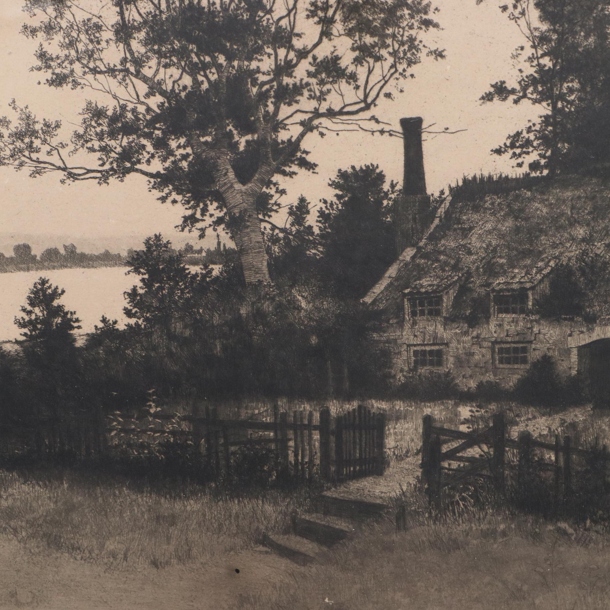 John Octavius Anderson Late 19th Century Etching of Pastoral Scene