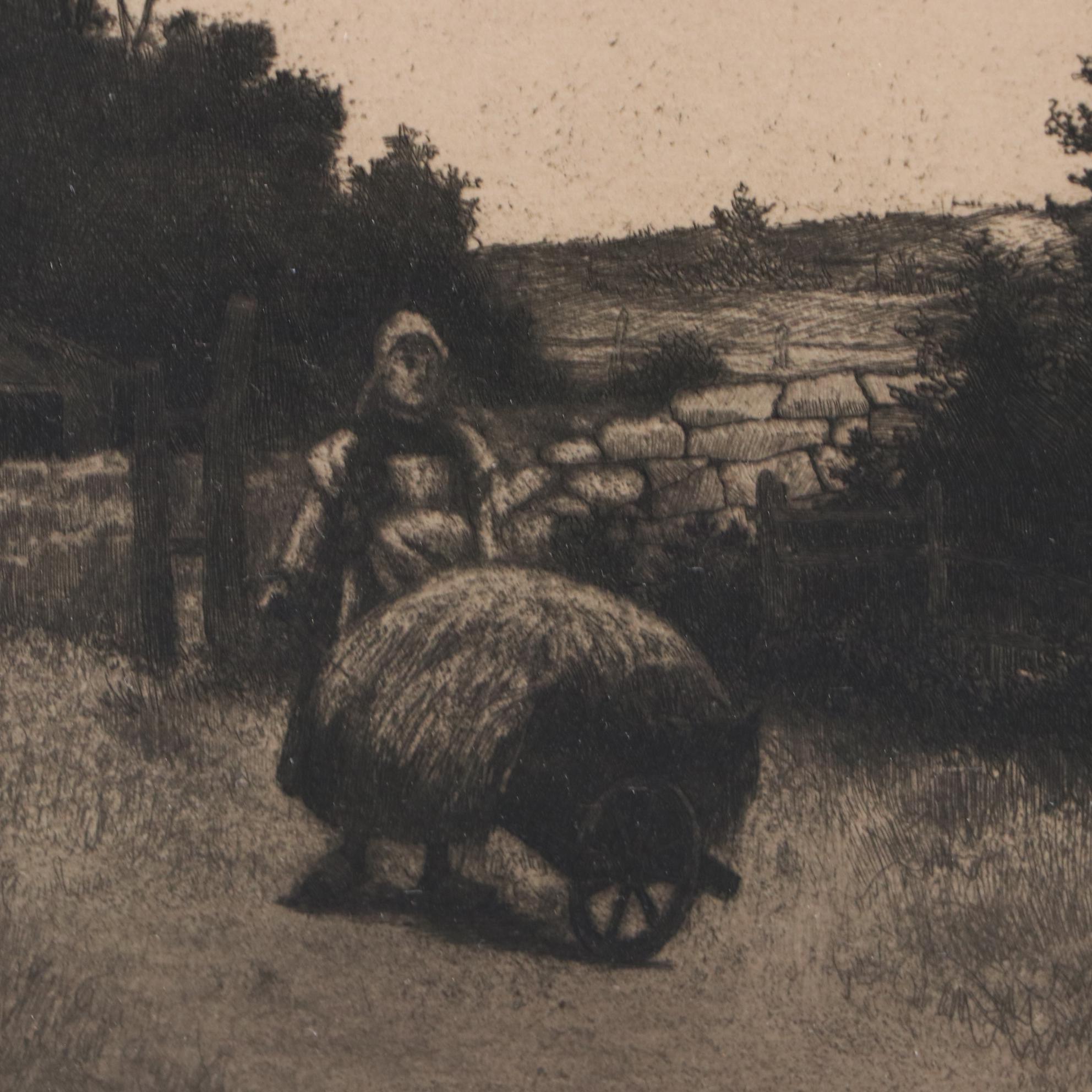 John Octavius Anderson Late 19th Century Etching of Pastoral Scene