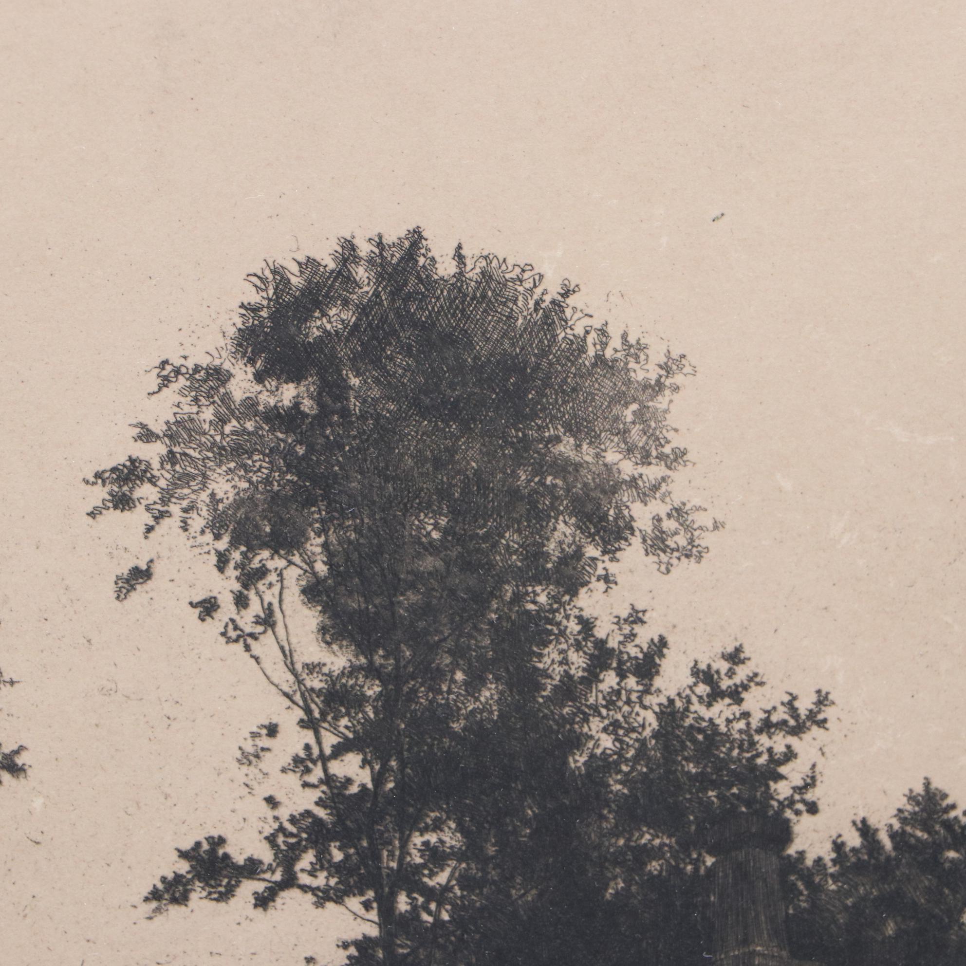 John Octavius Anderson Late 19th Century Etching of Pastoral Scene