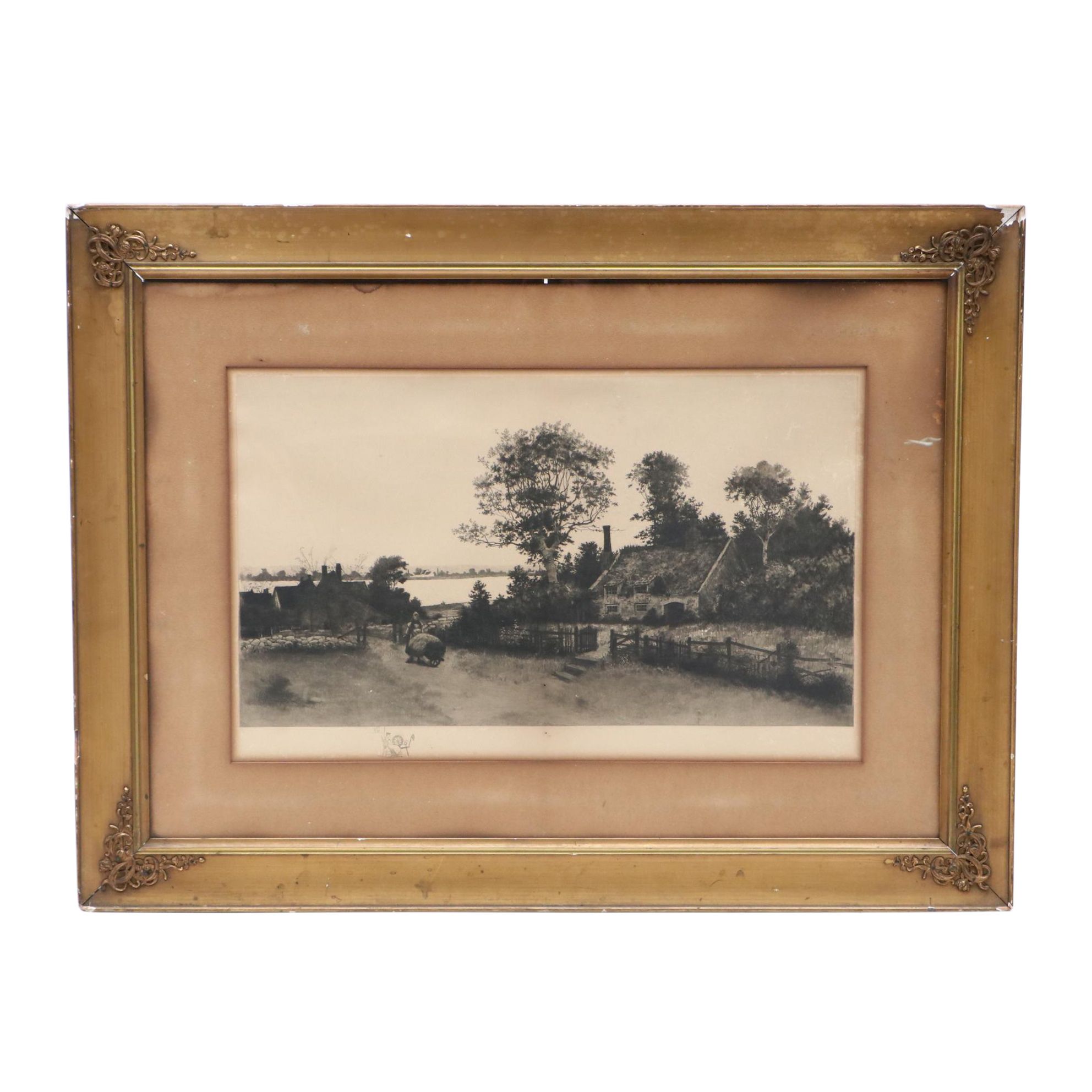 John Octavius Anderson Late 19th Century Etching of Pastoral Scene