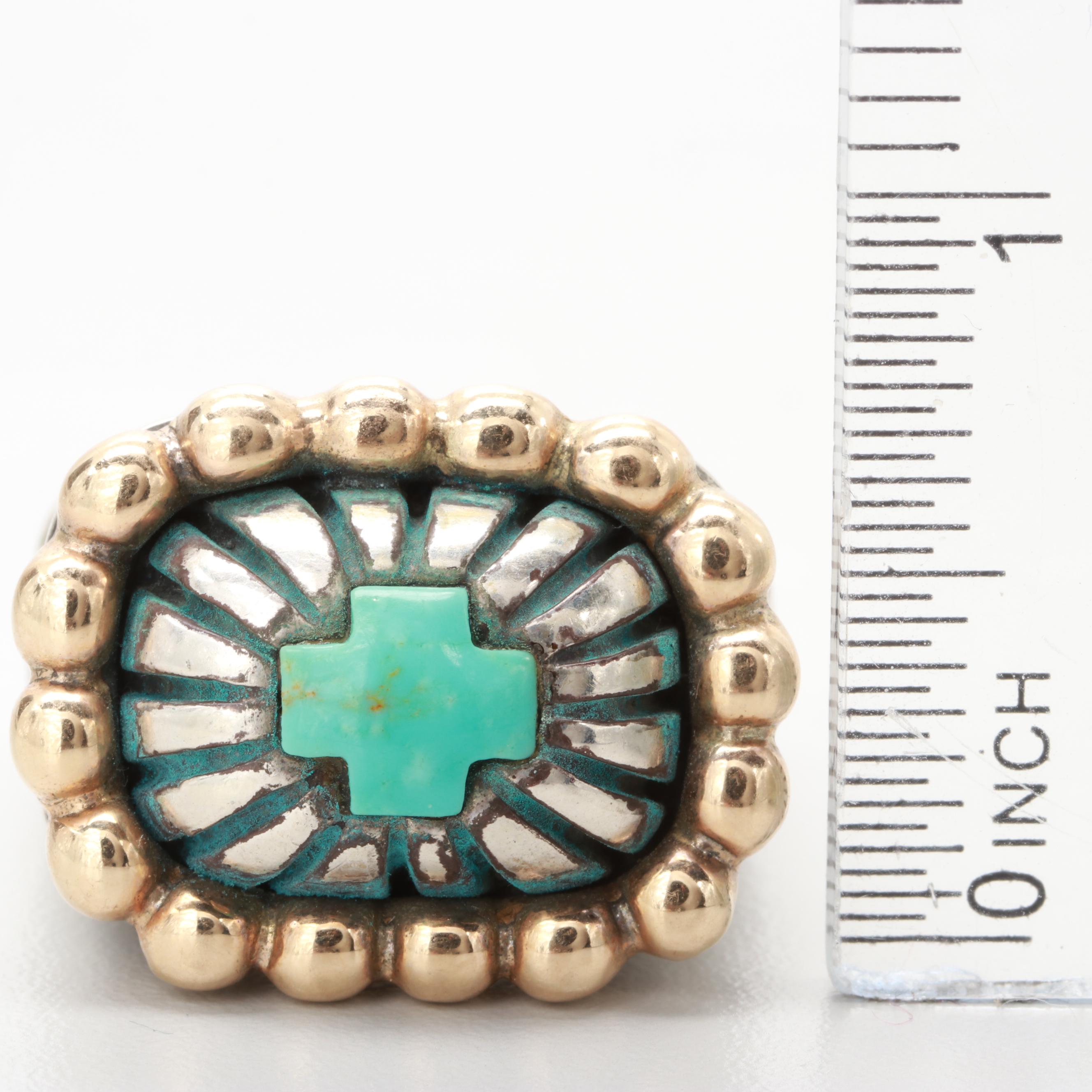 Dian Malouf Sterling Silver Turquoise Ring with 14K Yellow Gold Accents