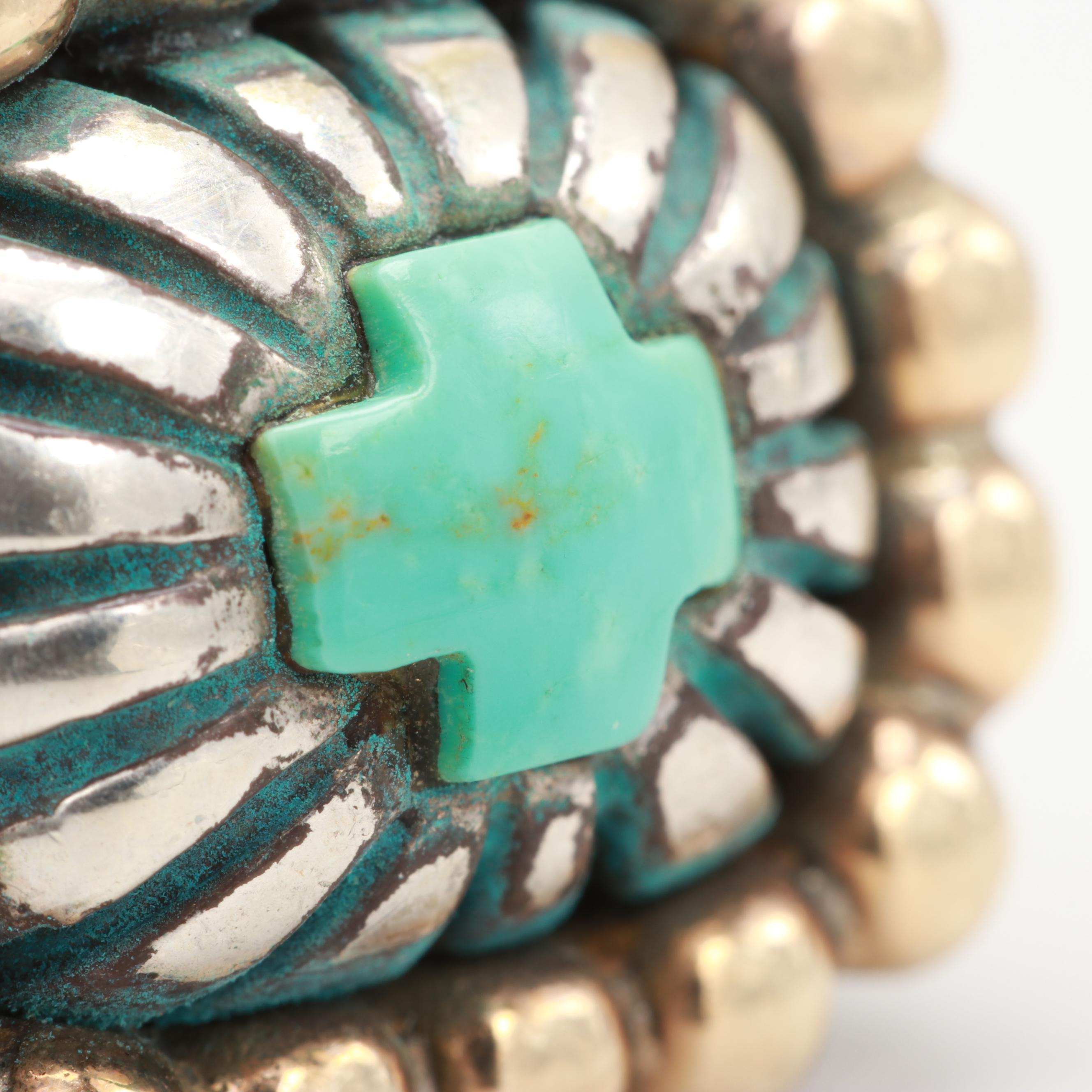 Dian Malouf Sterling Silver Turquoise Ring with 14K Yellow Gold Accents