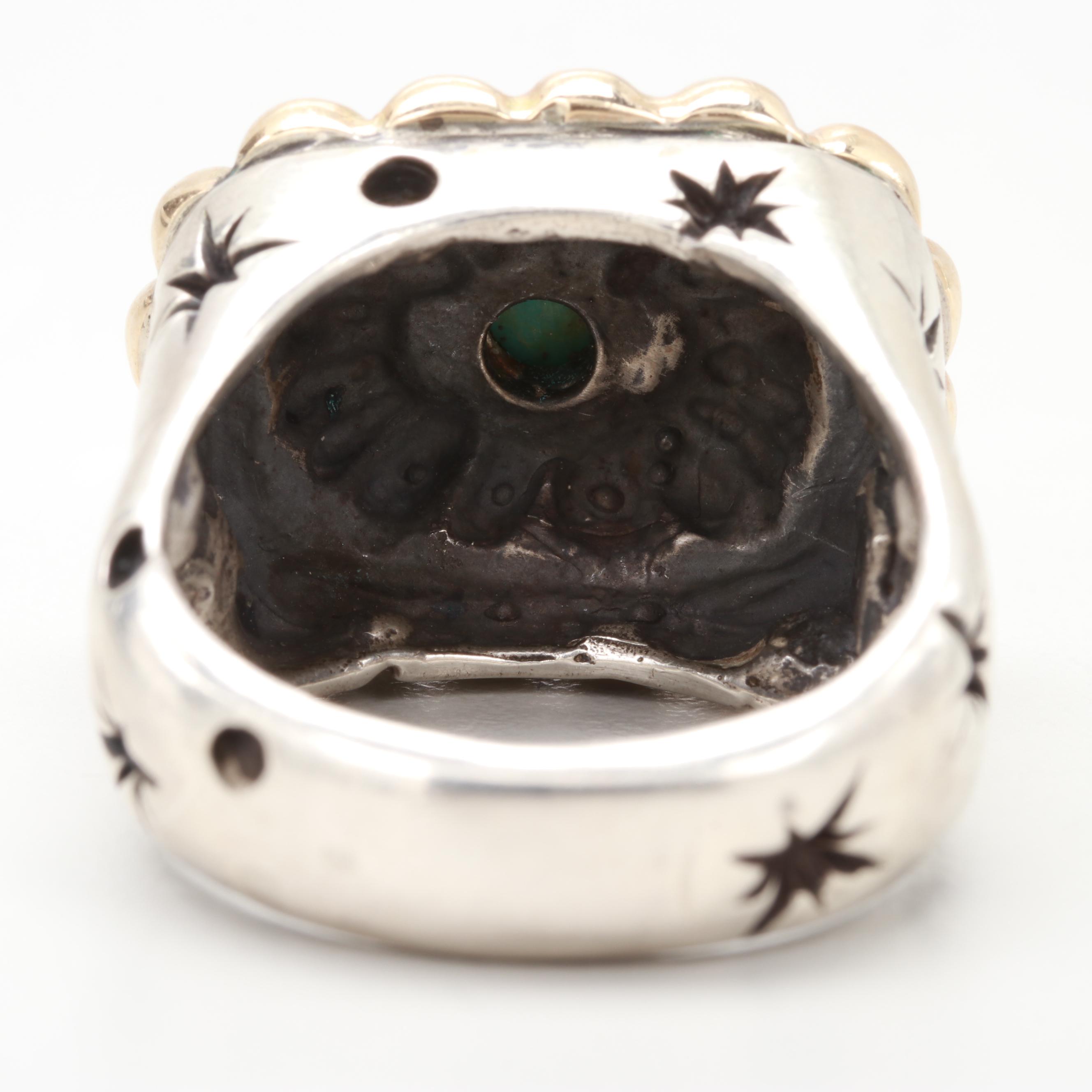 Dian Malouf Sterling Silver Turquoise Ring with 14K Yellow Gold Accents