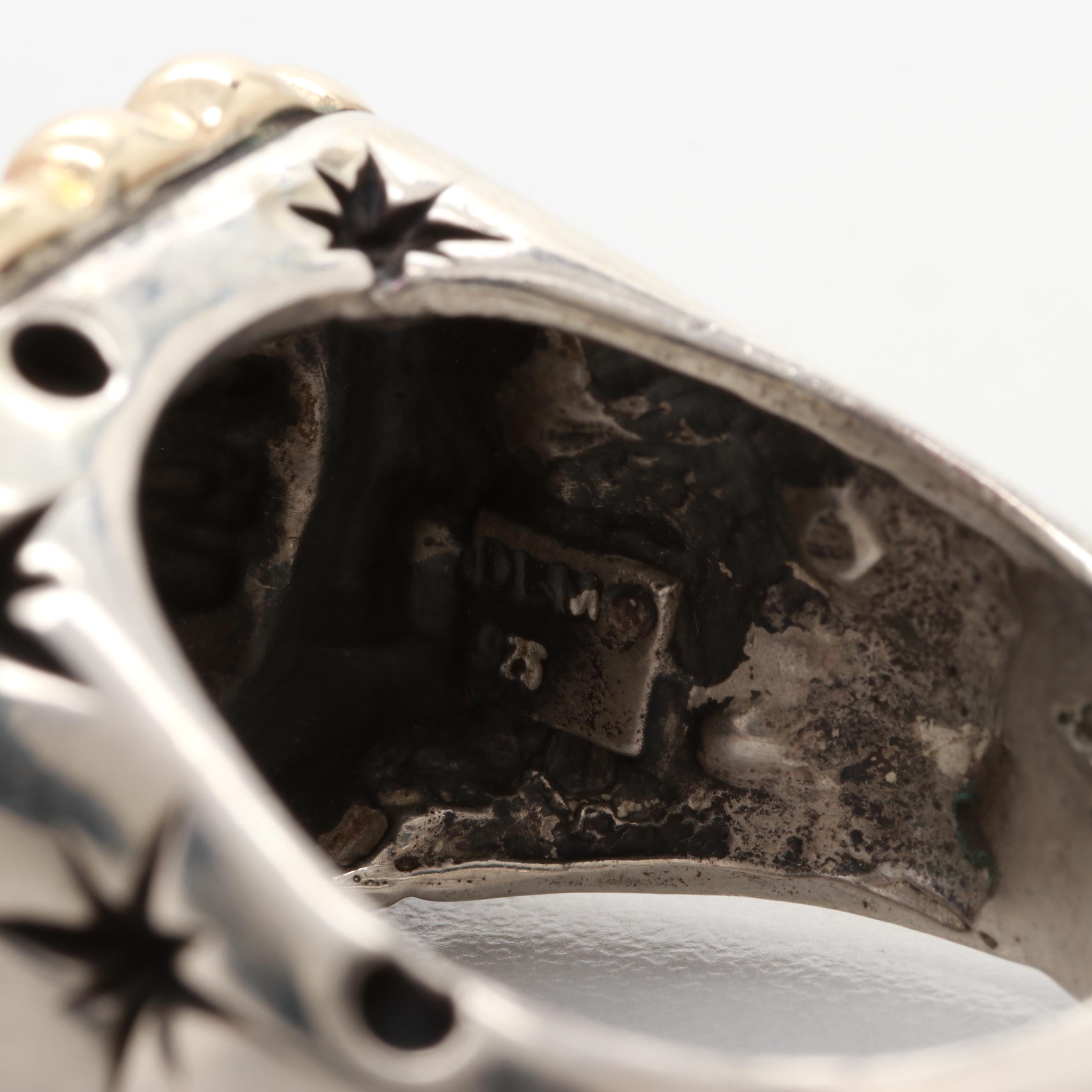 Dian Malouf Sterling Silver Turquoise Ring with 14K Yellow Gold Accents