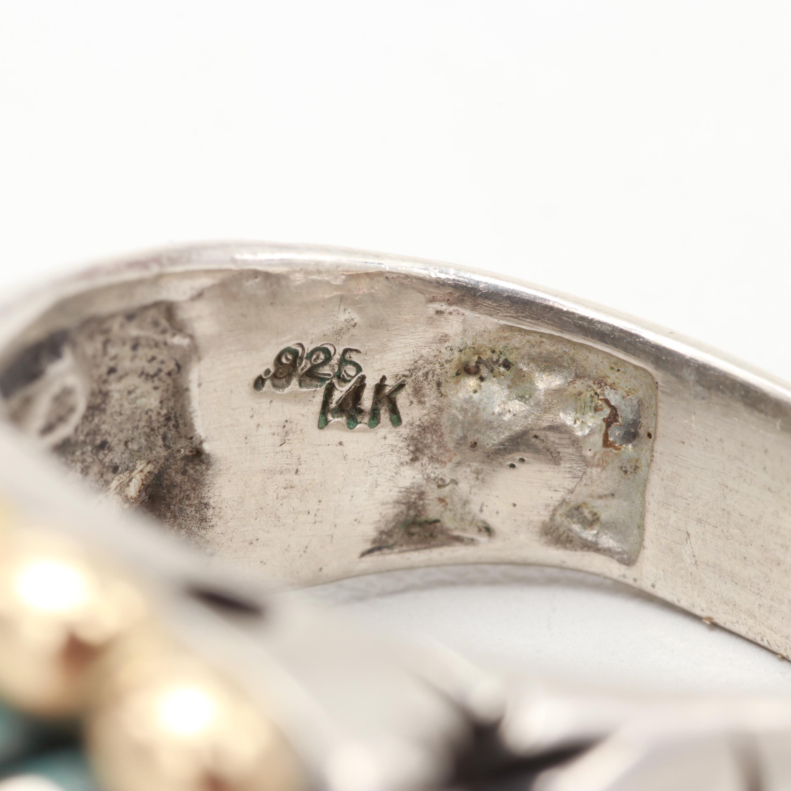 Dian Malouf Sterling Silver Turquoise Ring with 14K Yellow Gold Accents