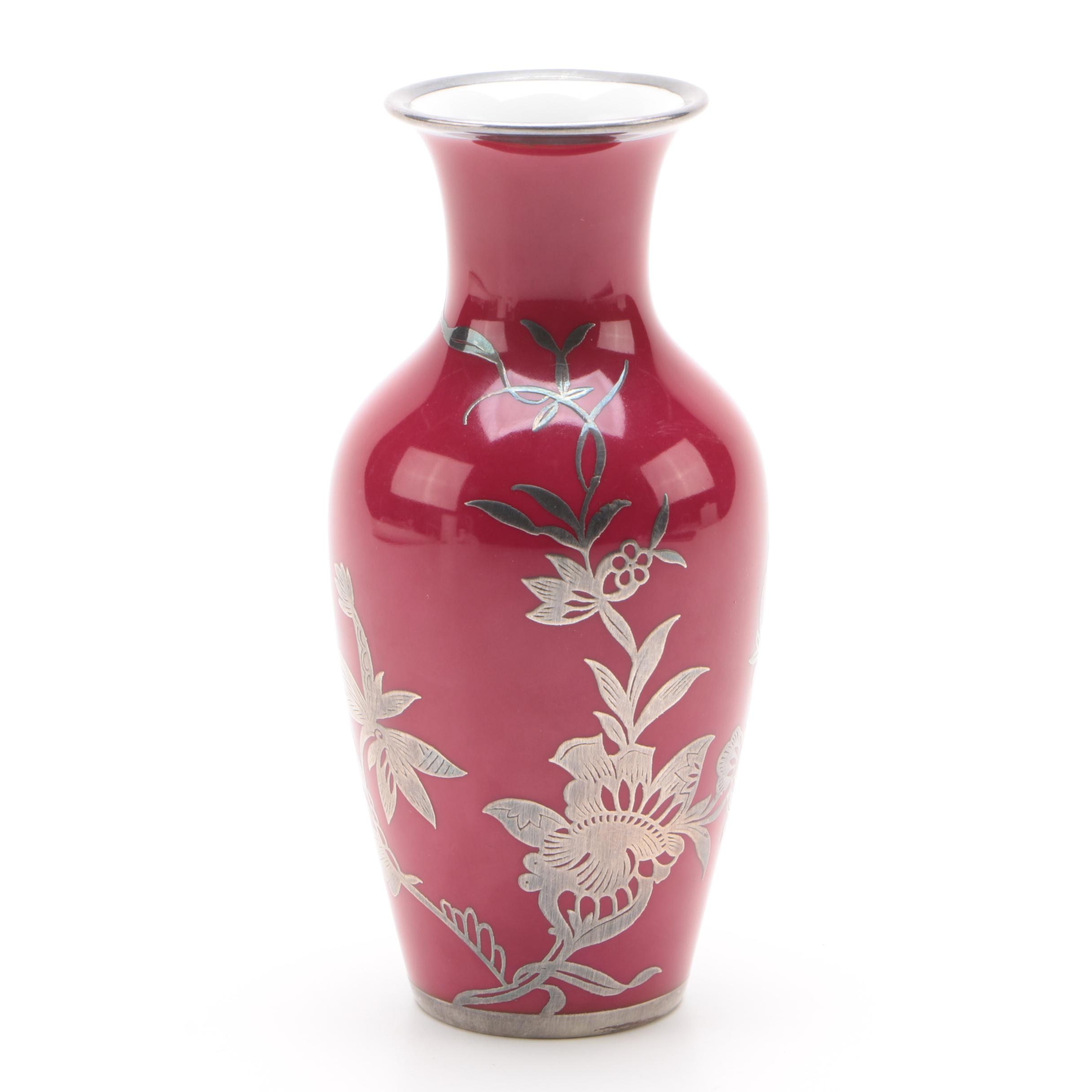 Rosenthal Asian Style Porcelain Vase with Silver Inlay, 1950s