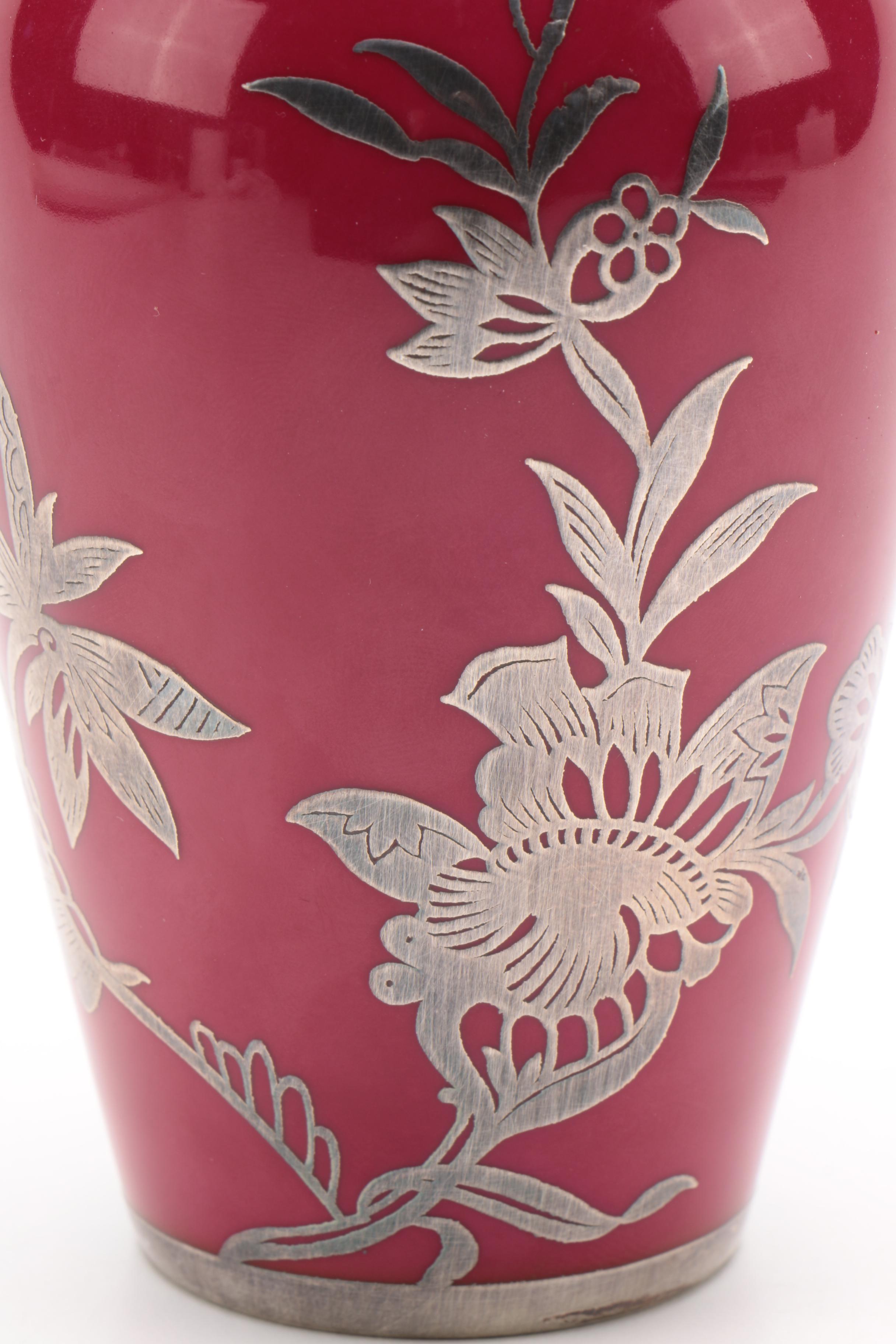 Rosenthal Asian Style Porcelain Vase with Silver Inlay, 1950s