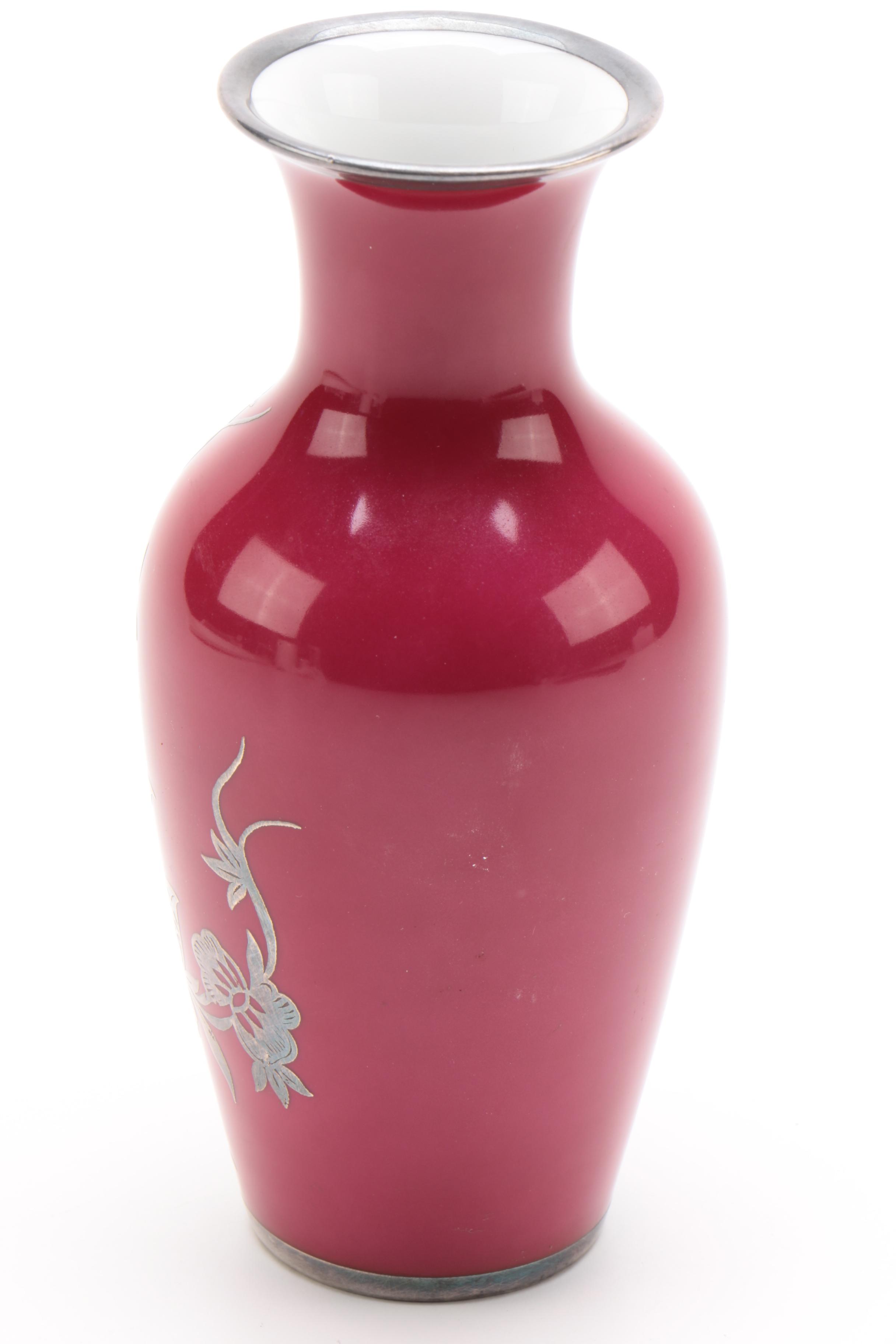 Rosenthal Asian Style Porcelain Vase with Silver Inlay, 1950s