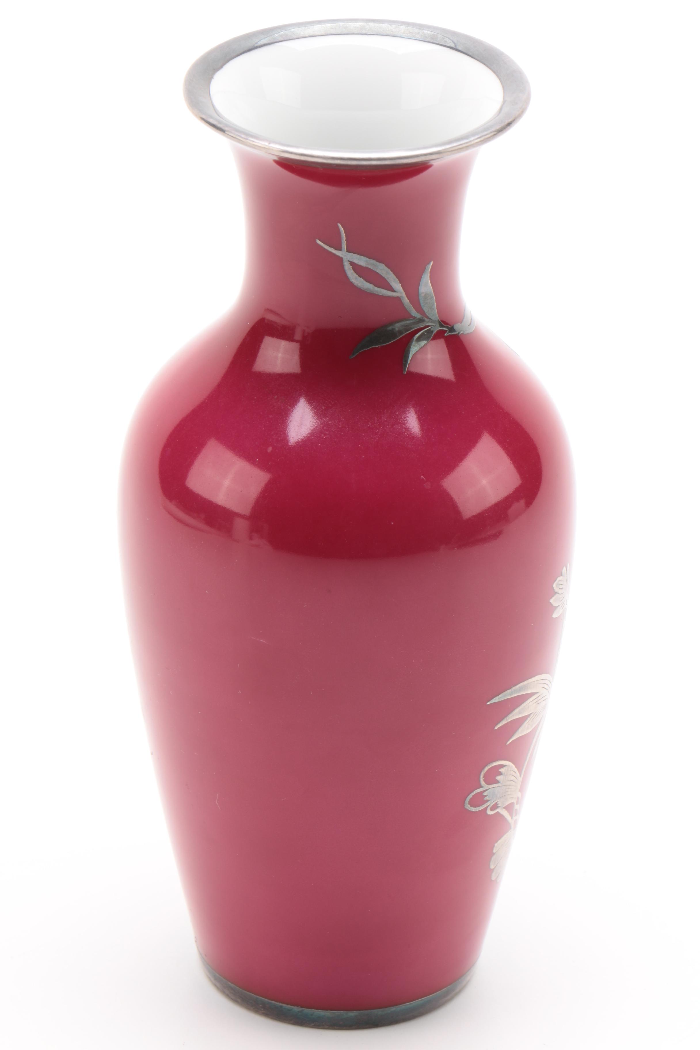 Rosenthal Asian Style Porcelain Vase with Silver Inlay, 1950s