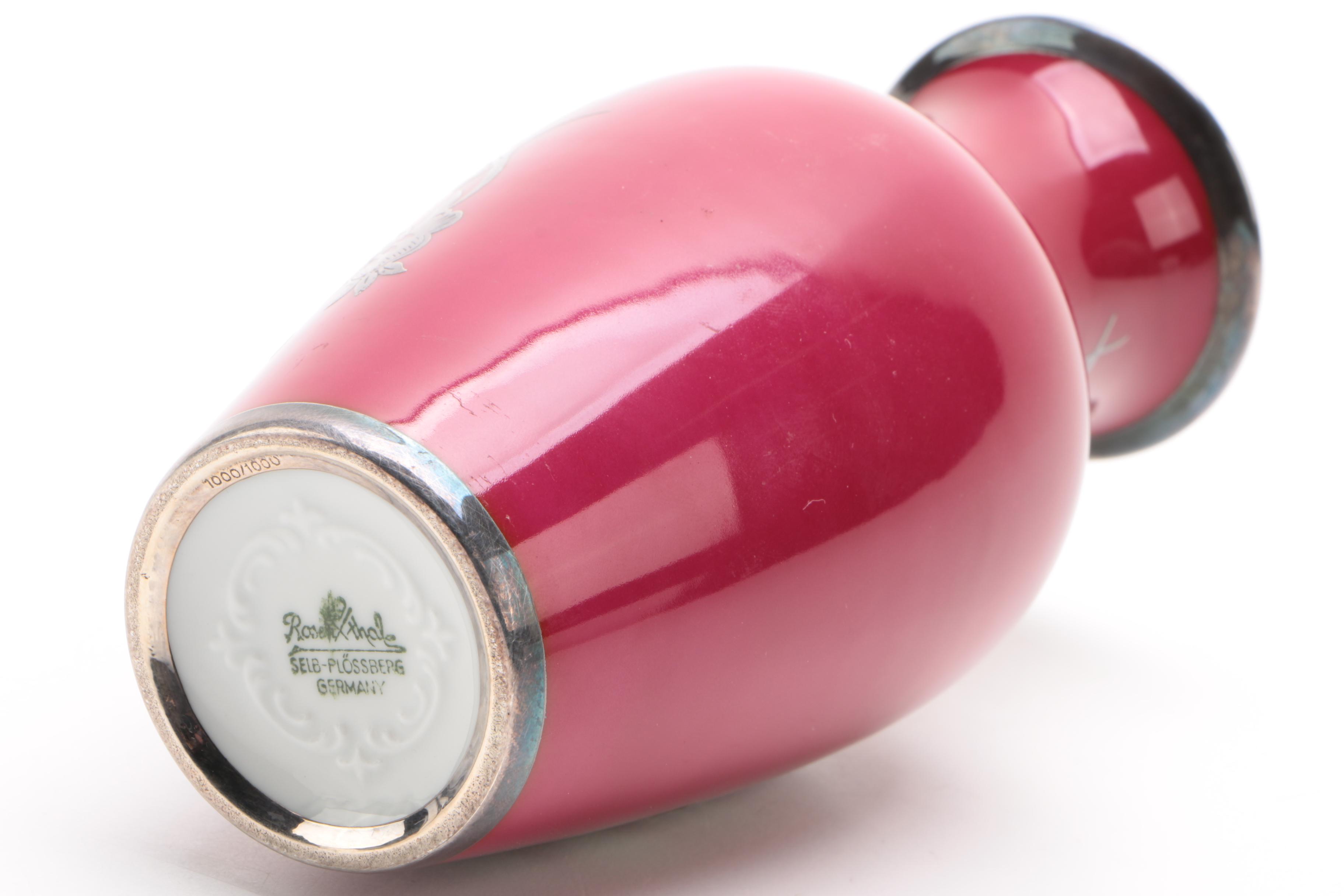 Rosenthal Asian Style Porcelain Vase with Silver Inlay, 1950s