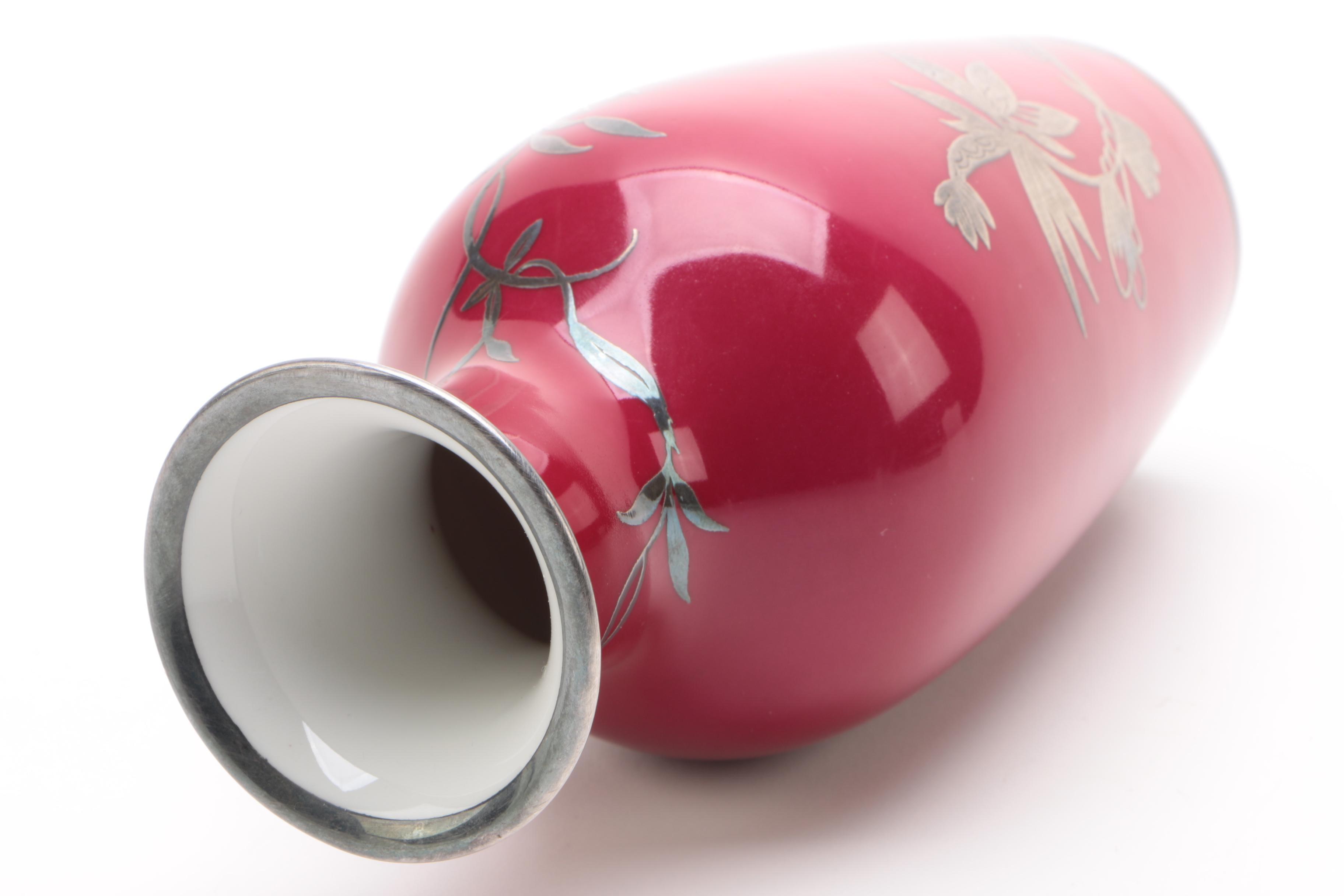 Rosenthal Asian Style Porcelain Vase with Silver Inlay, 1950s