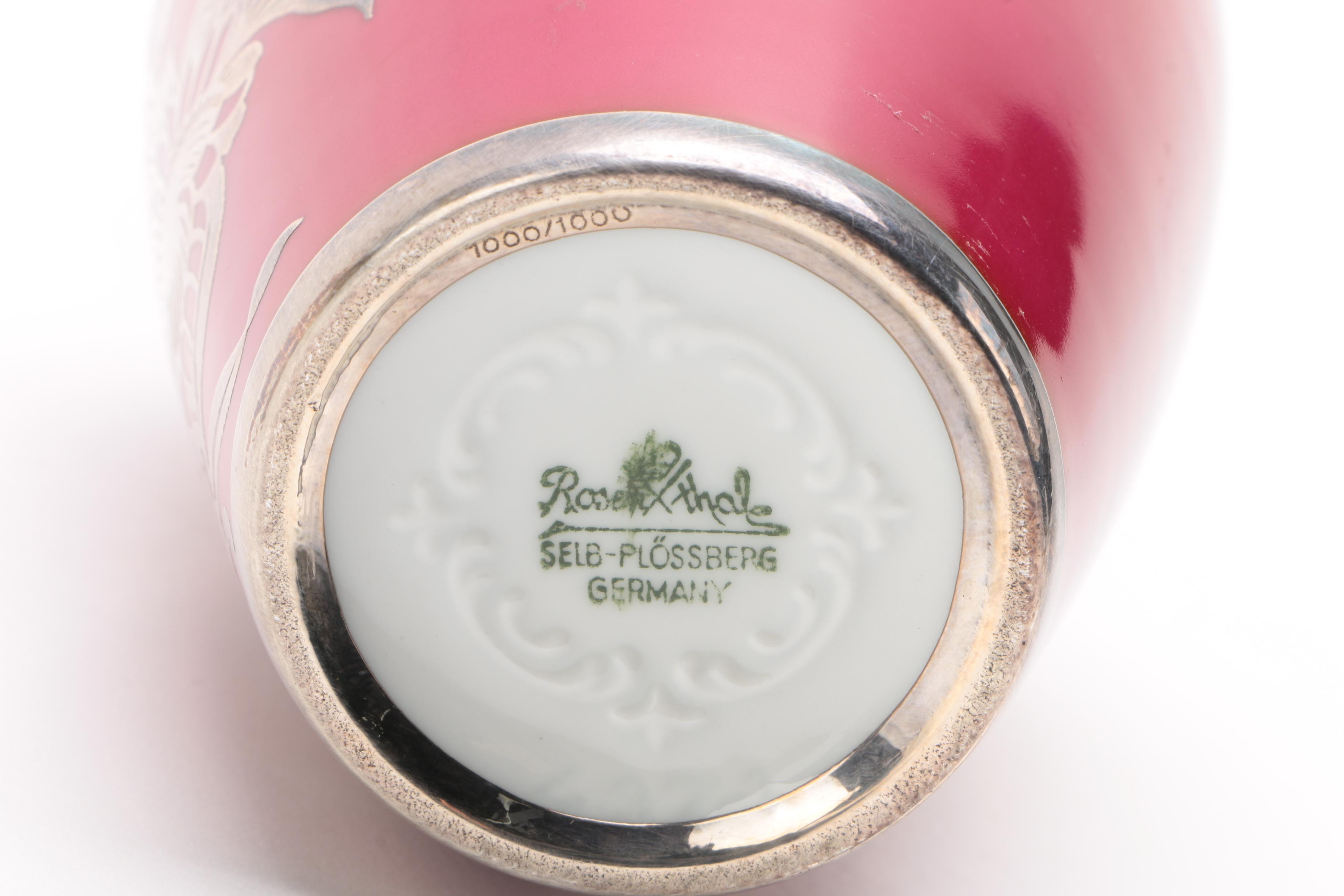 Rosenthal Asian Style Porcelain Vase with Silver Inlay, 1950s