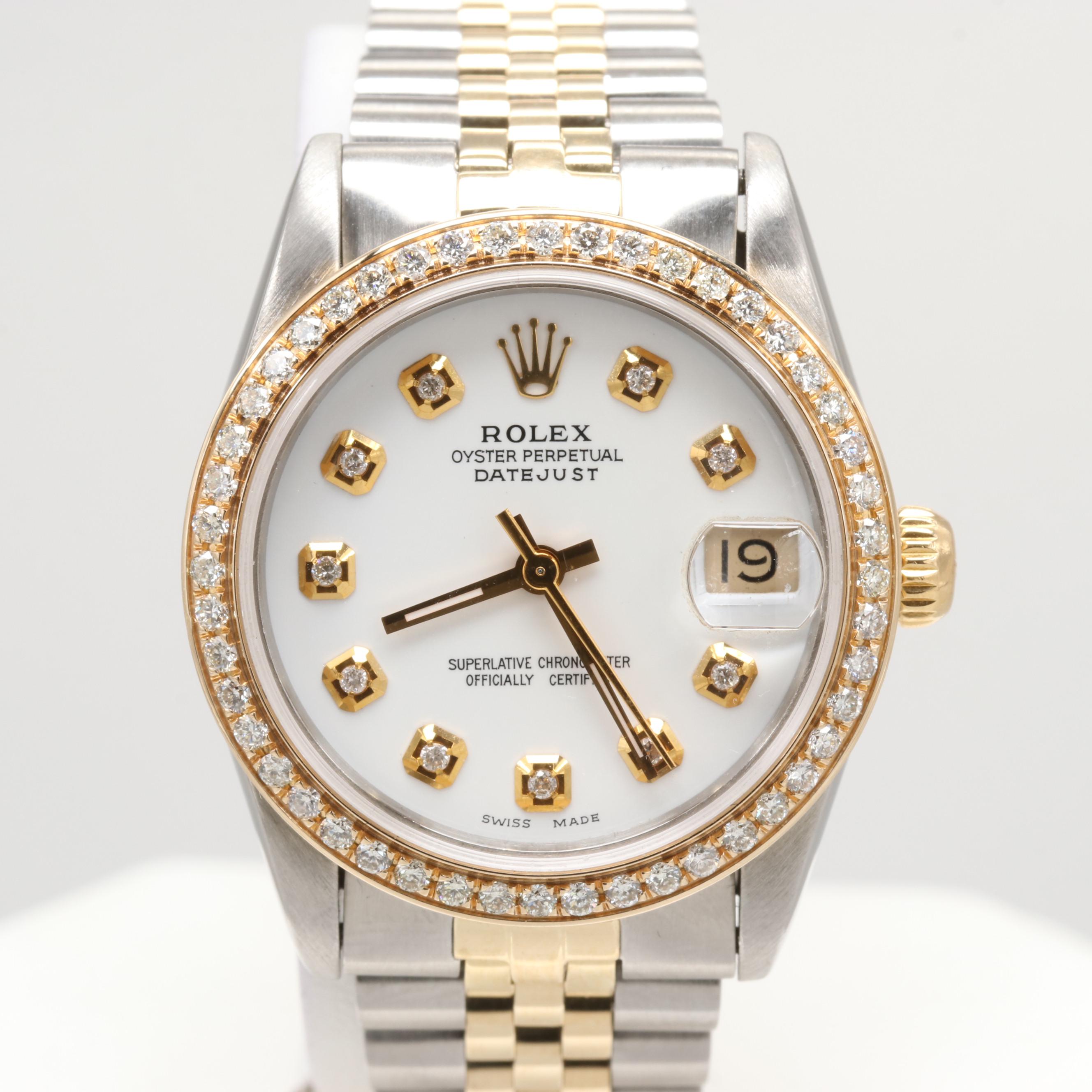 Rolex Datejust 18K Yellow Gold and Stainless Steel Watch With Diamonds,1986
