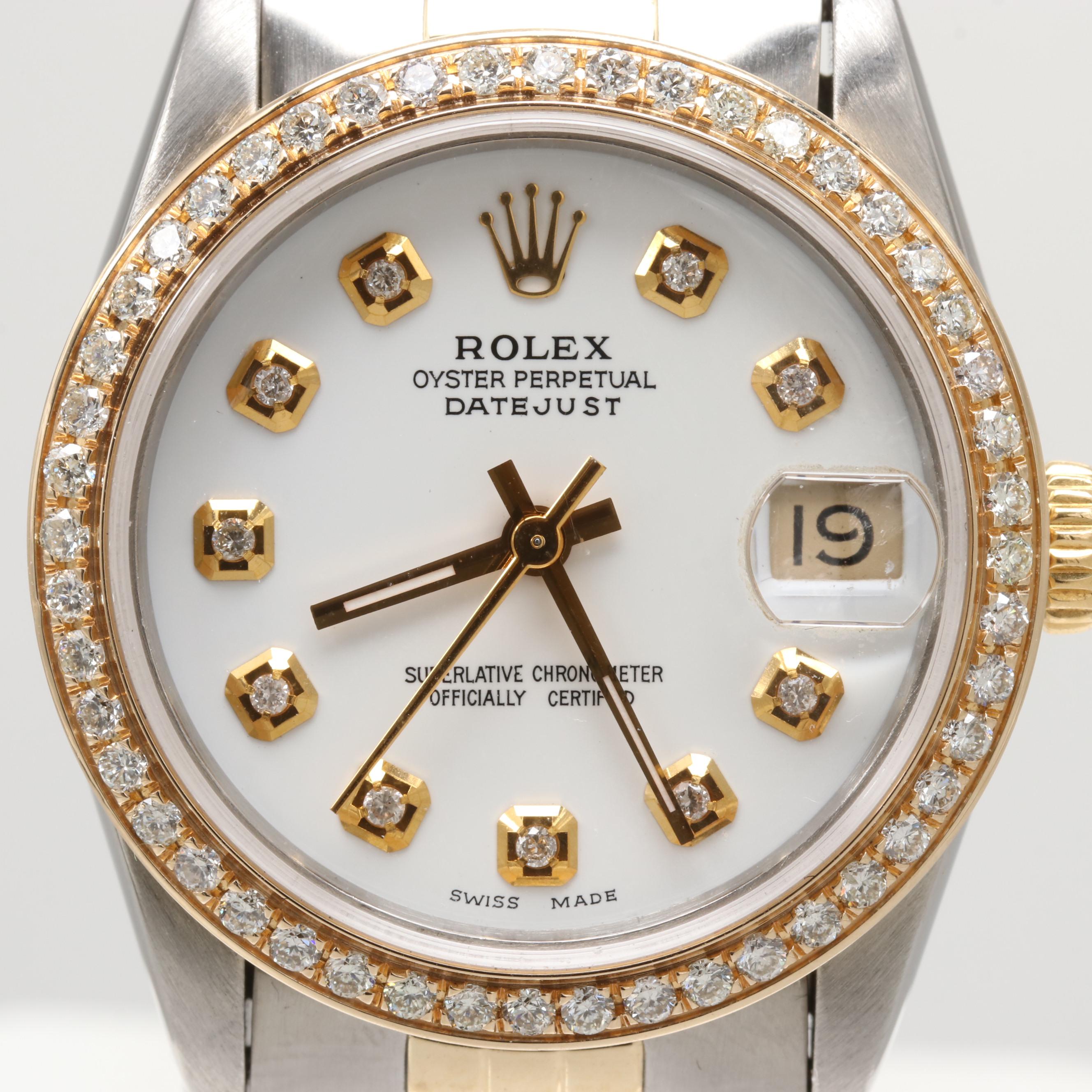 Rolex Datejust 18K Yellow Gold and Stainless Steel Watch With Diamonds,1986
