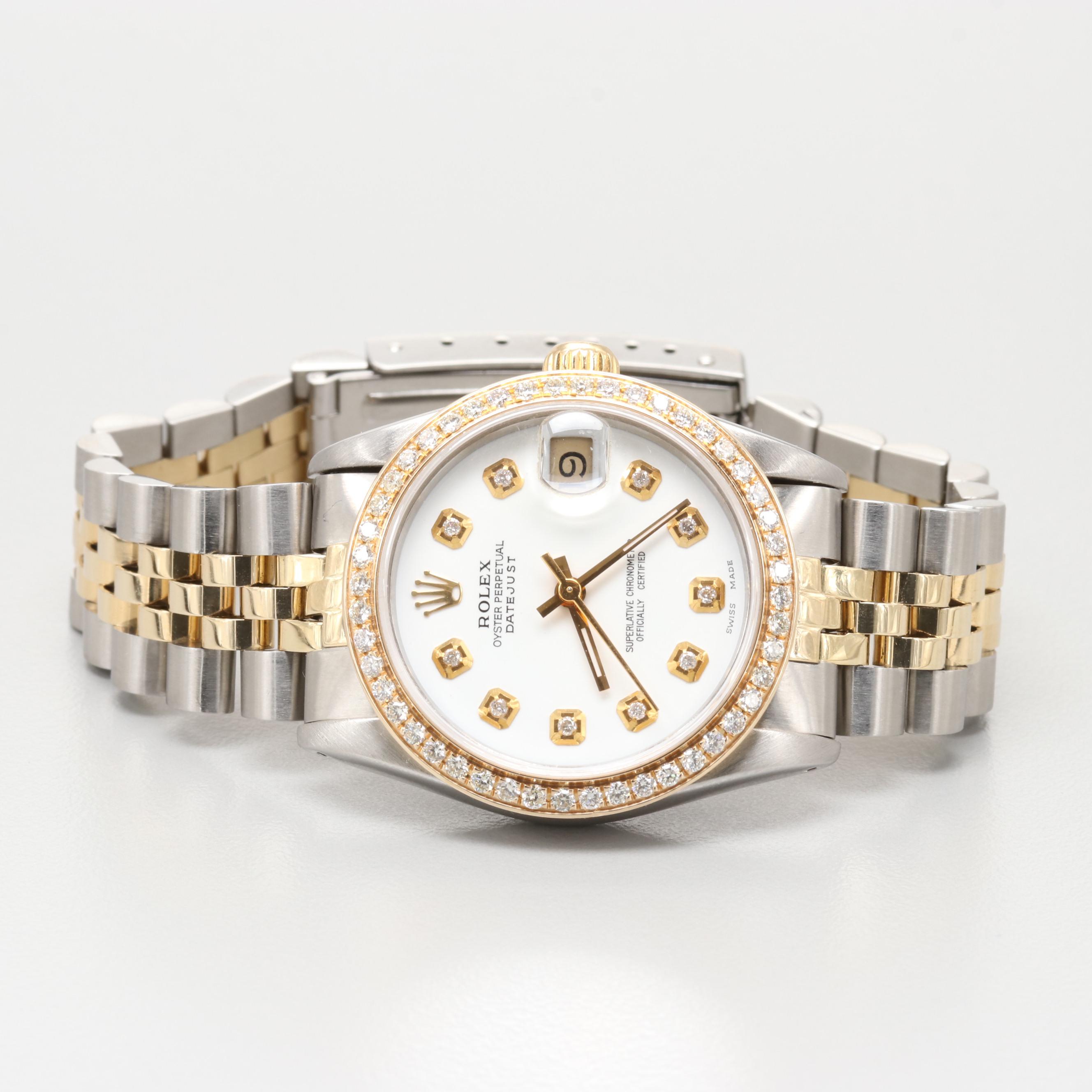 Rolex Datejust 18K Yellow Gold and Stainless Steel Watch With Diamonds,1986
