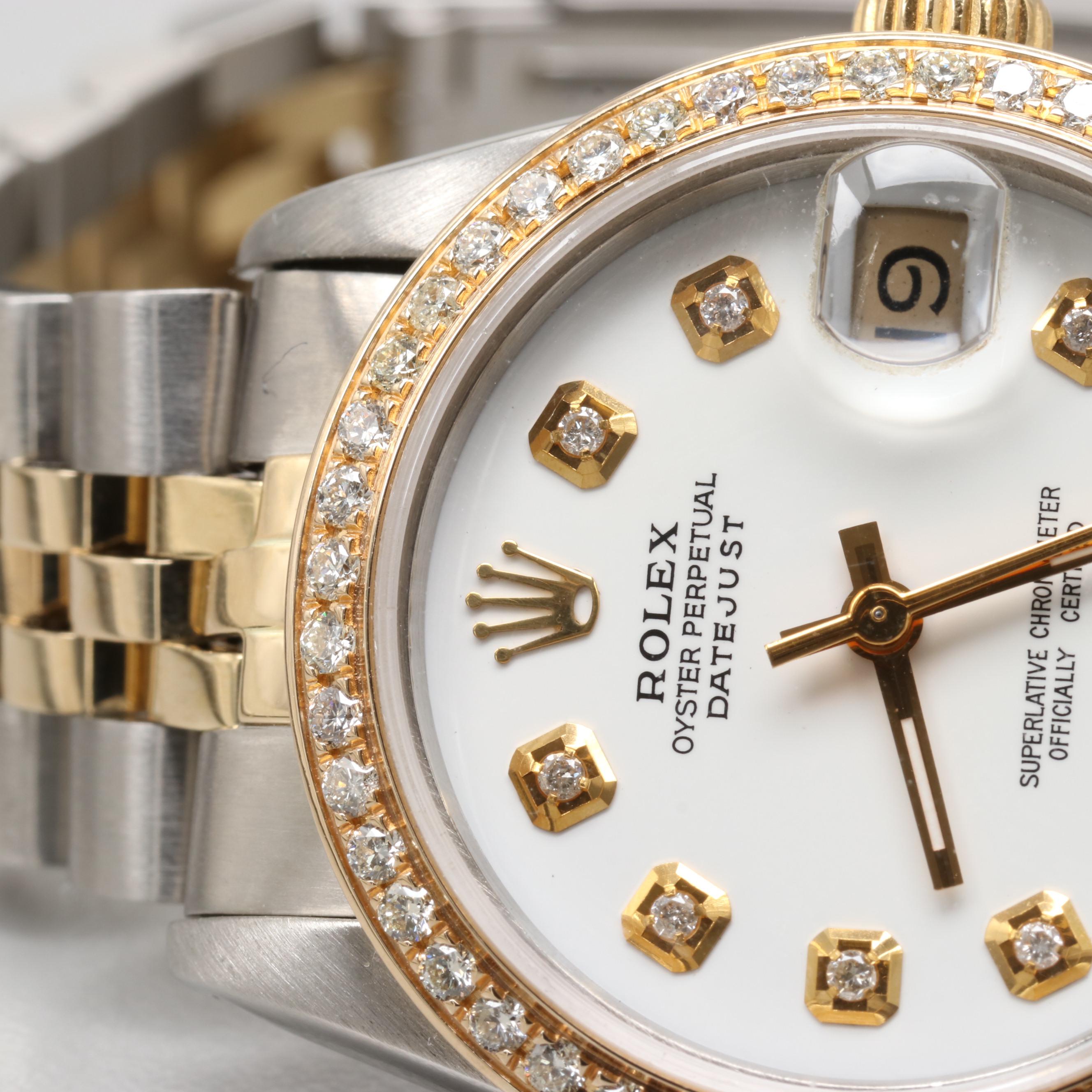 Rolex Datejust 18K Yellow Gold and Stainless Steel Watch With Diamonds,1986