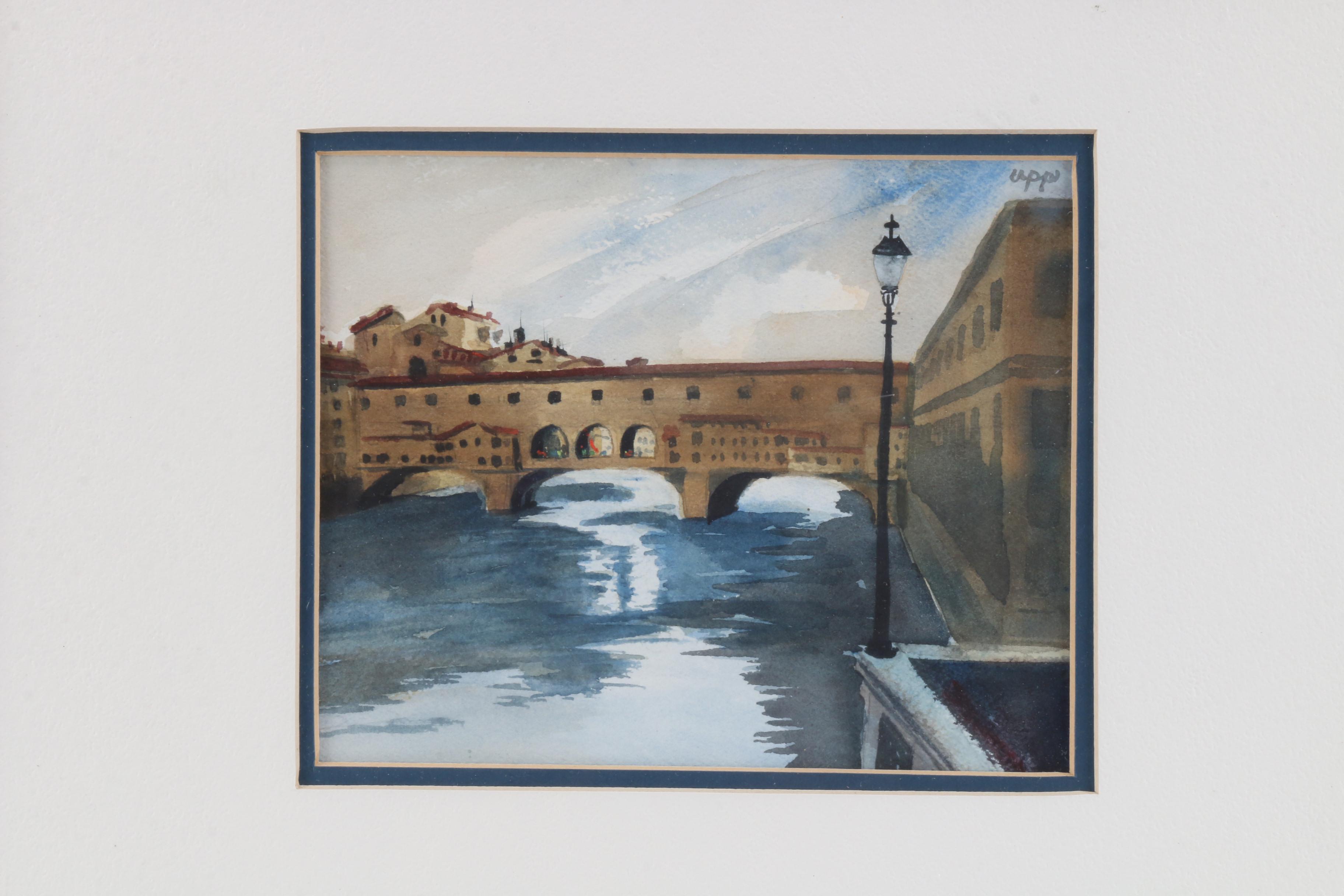 Jan Upp 1977 Watercolor Painting "Ponte Vecchio, Firenze, Italy"